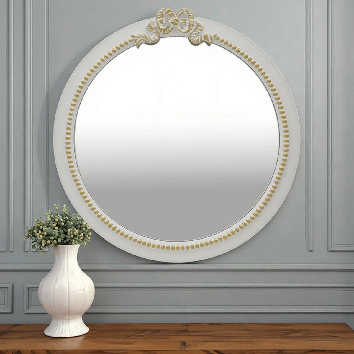 European Solid Wood Round Round Wall Mirror