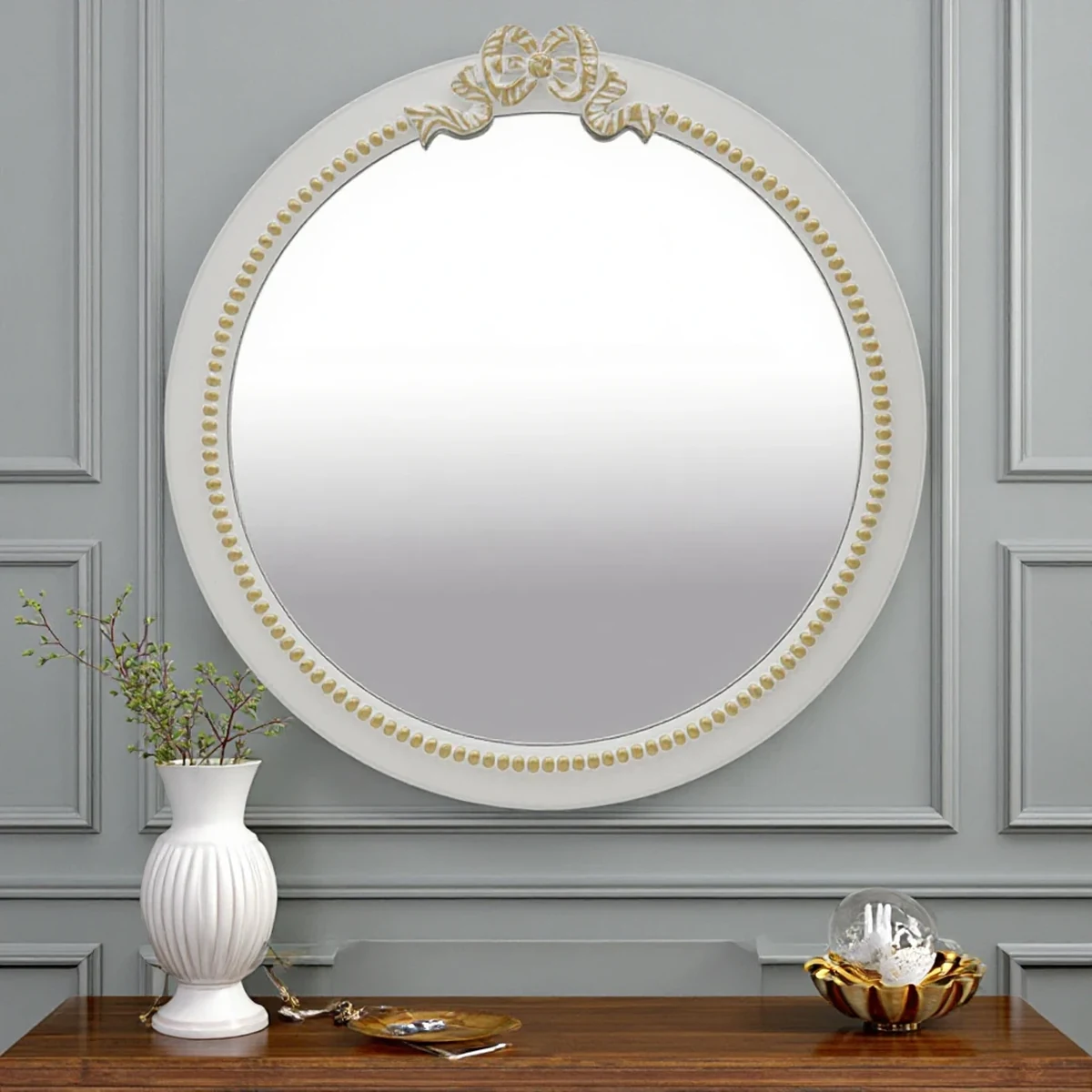 European Solid Wood Round Round Wall Mirror
