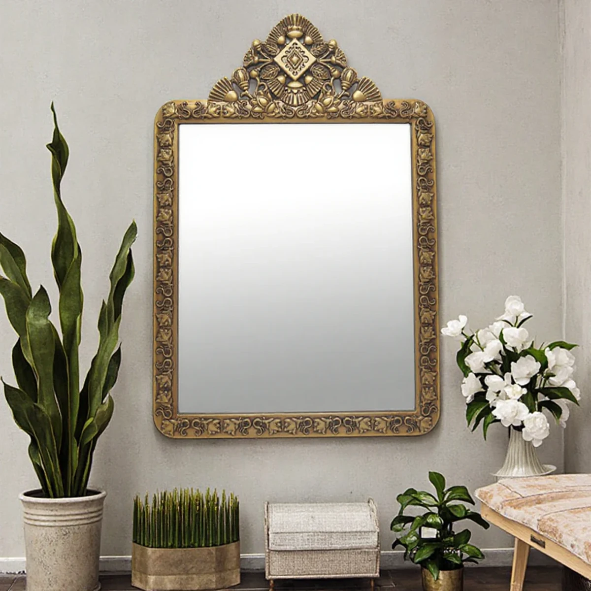 Vintage Solid Wood Carved Wall Mirror