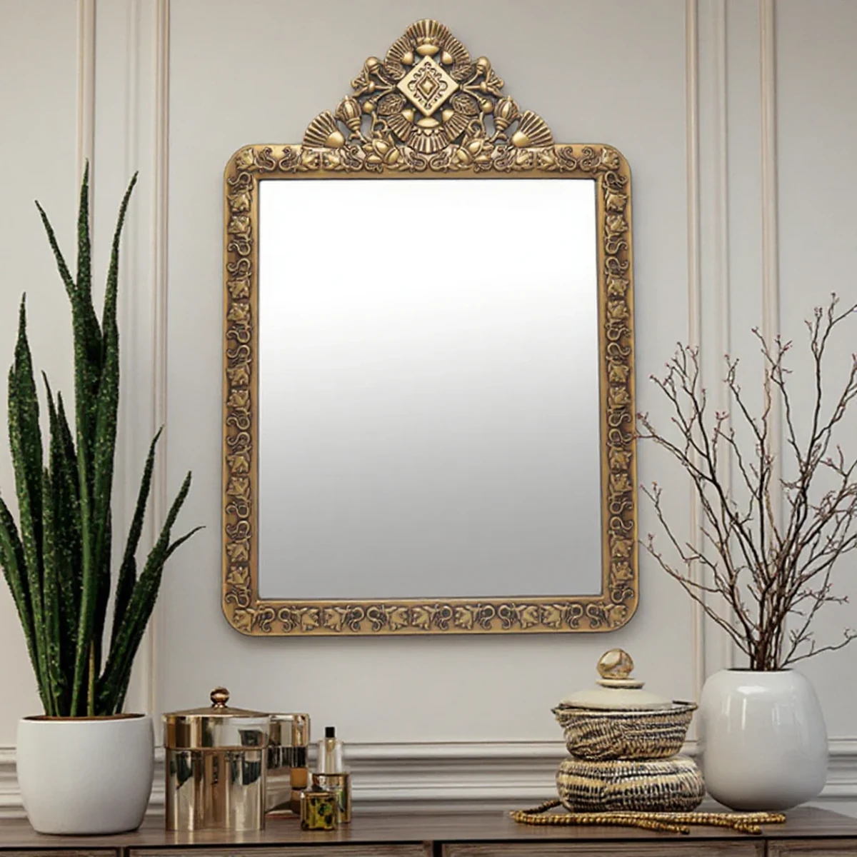 Vintage Solid Wood Carved Wall Mirror