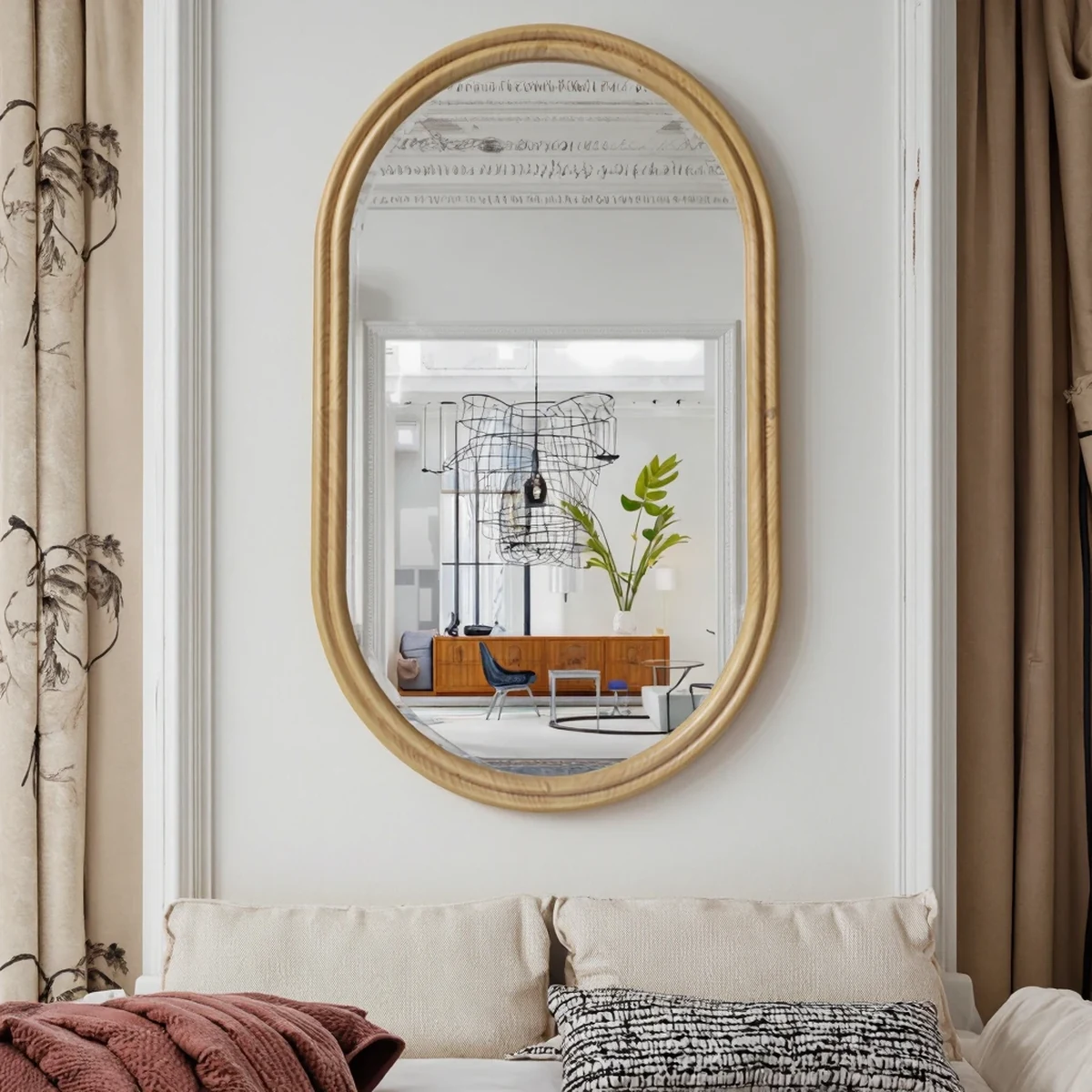 Farmhouse Solid Wood Oval Round Wall Mirror