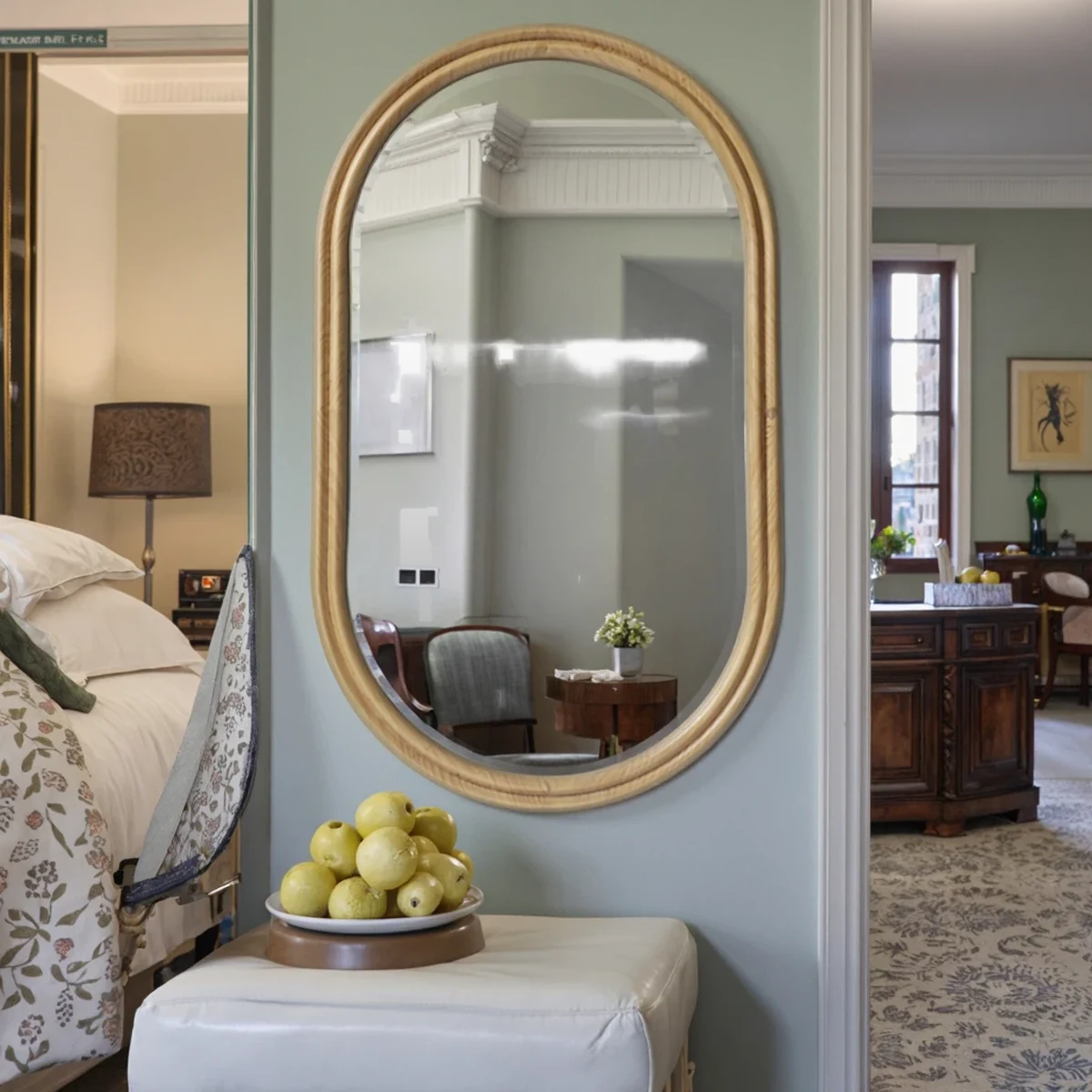 Farmhouse Solid Wood Oval Round Wall Mirror