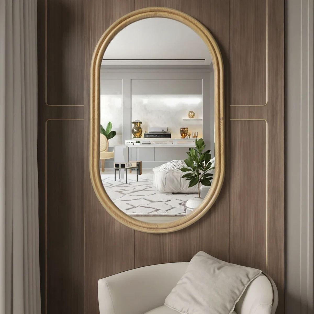 Farmhouse Solid Wood Oval Round Wall Mirror
