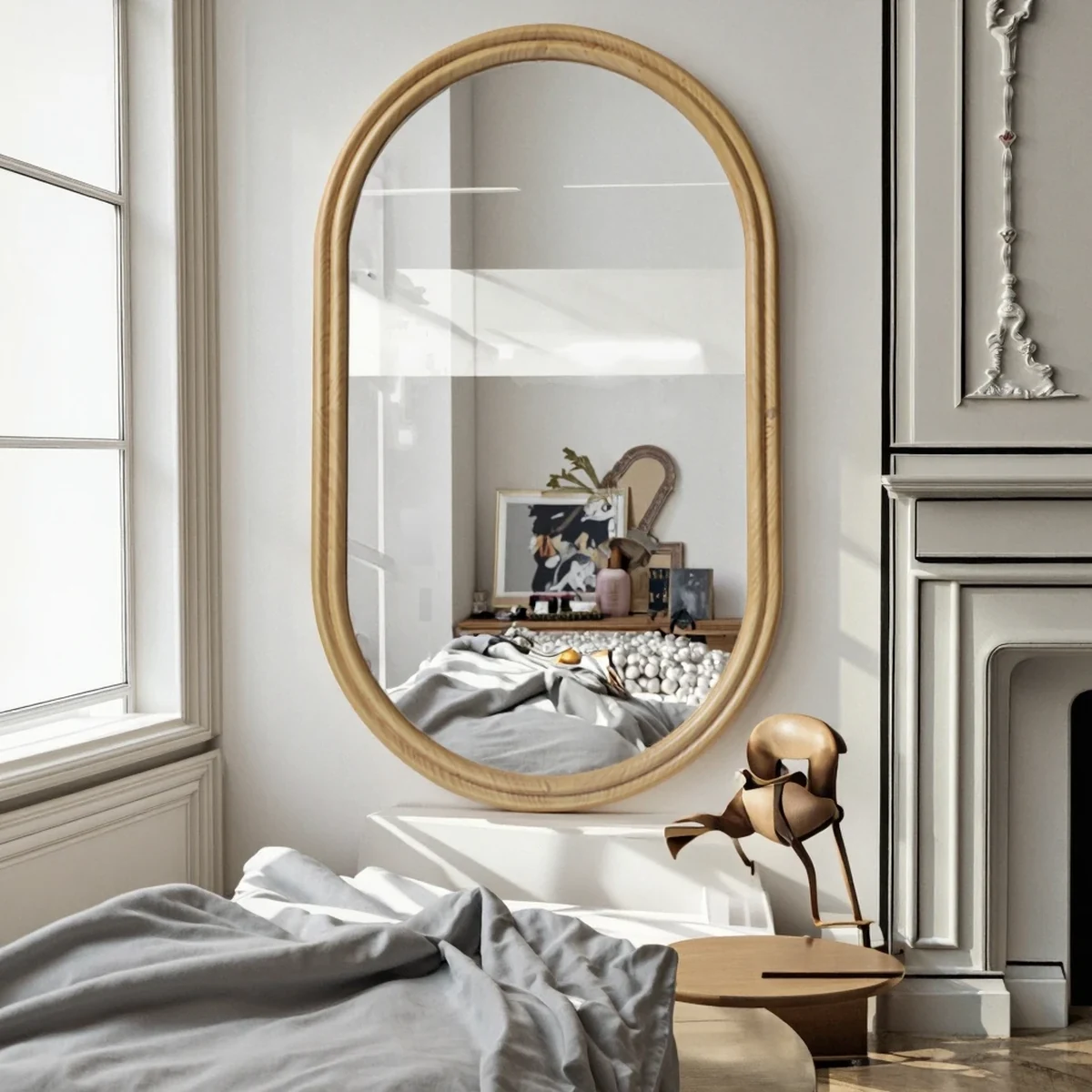 Farmhouse Solid Wood Oval Round Wall Mirror