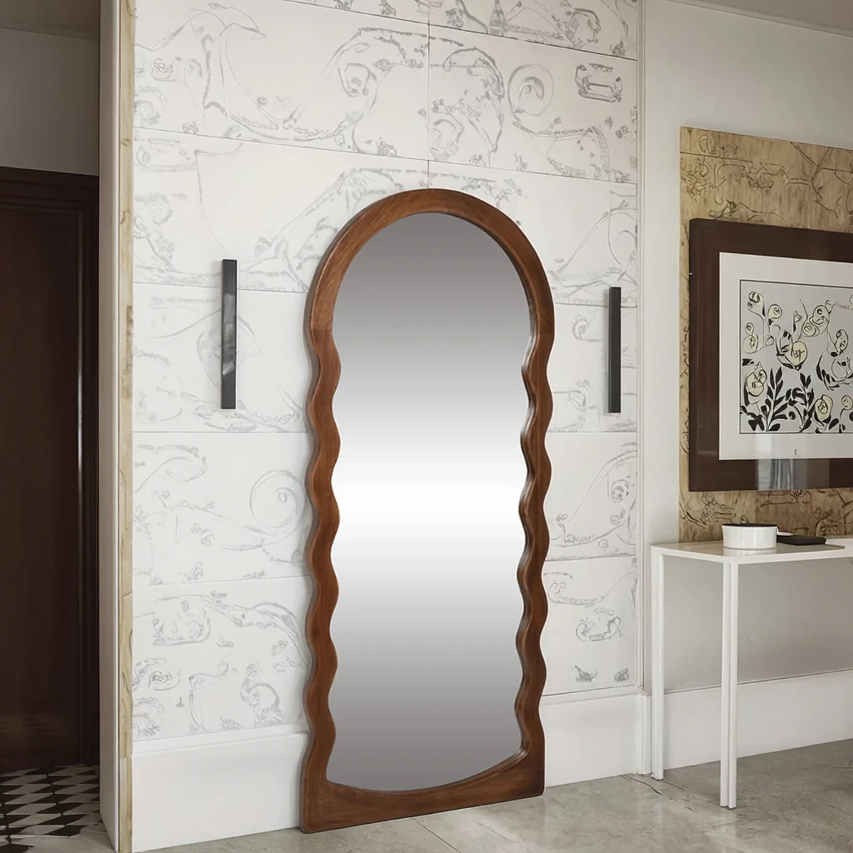 Classic Solid Wood Wavy Full-Length Mirror