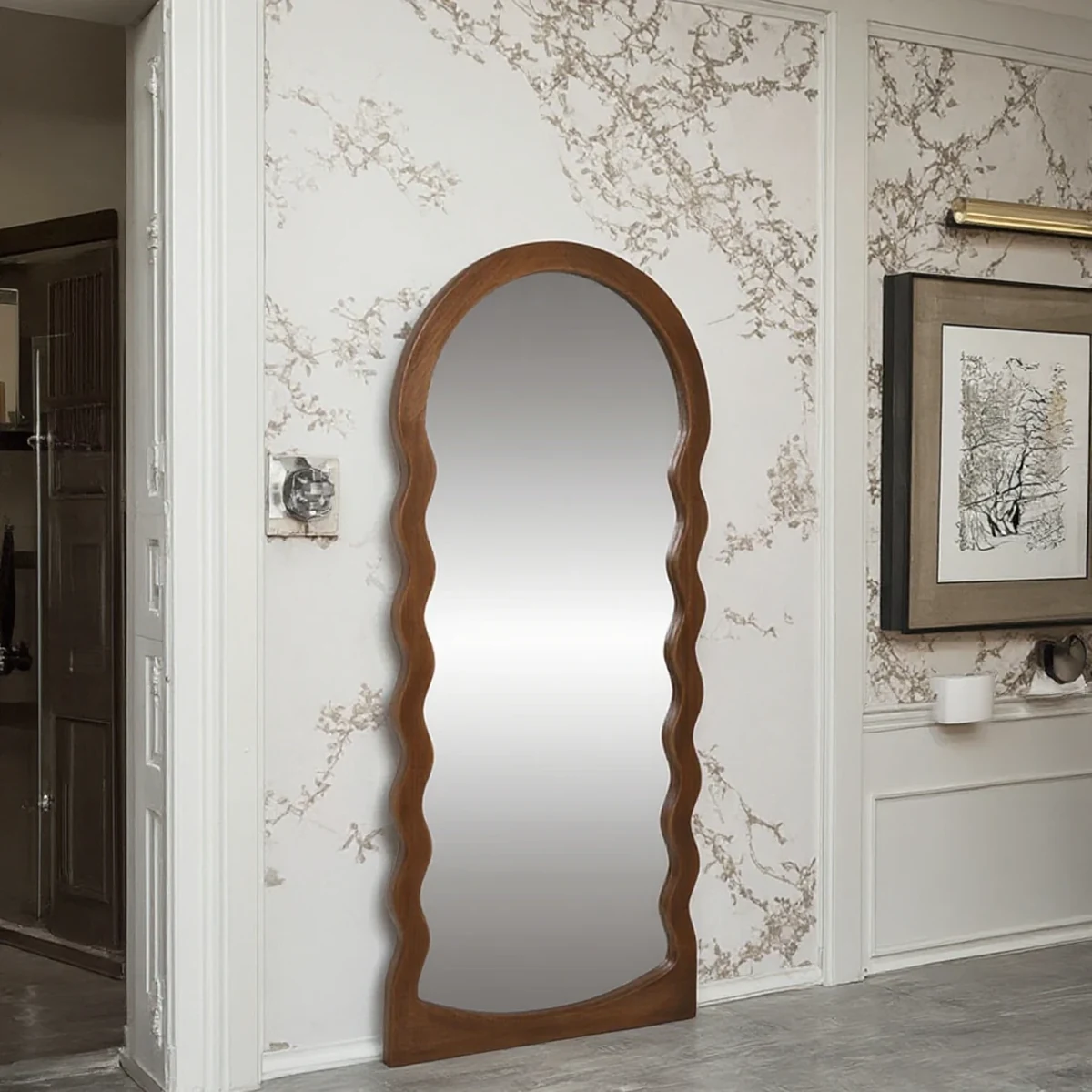 Classic Solid Wood Wavy Full-Length Mirror