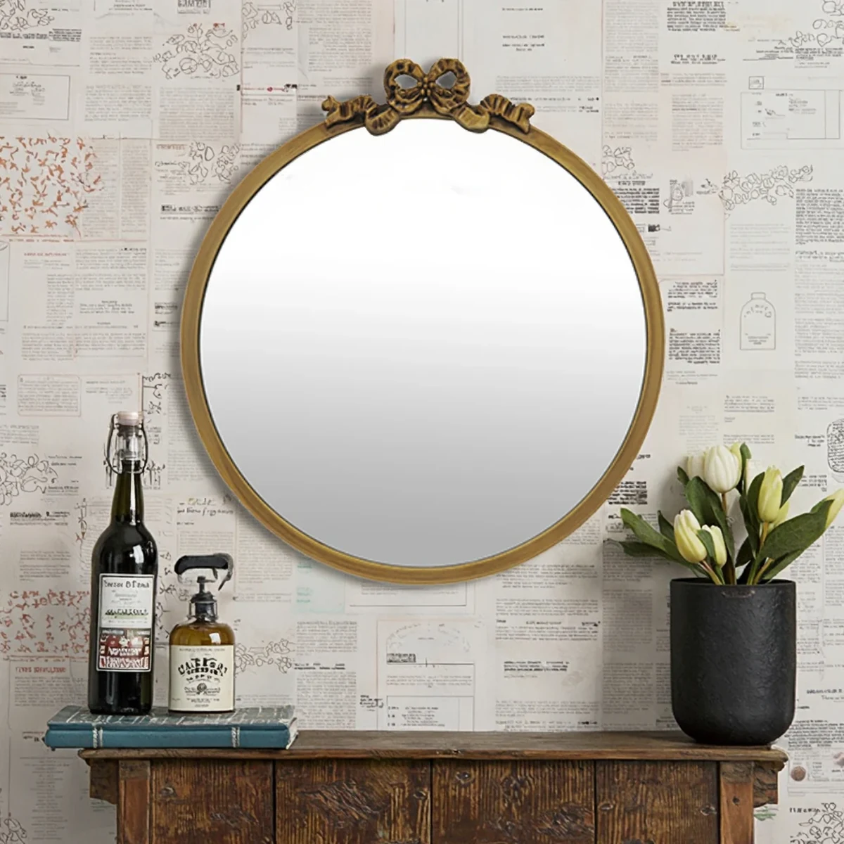 Antique Metal Round Round Wall Mirror