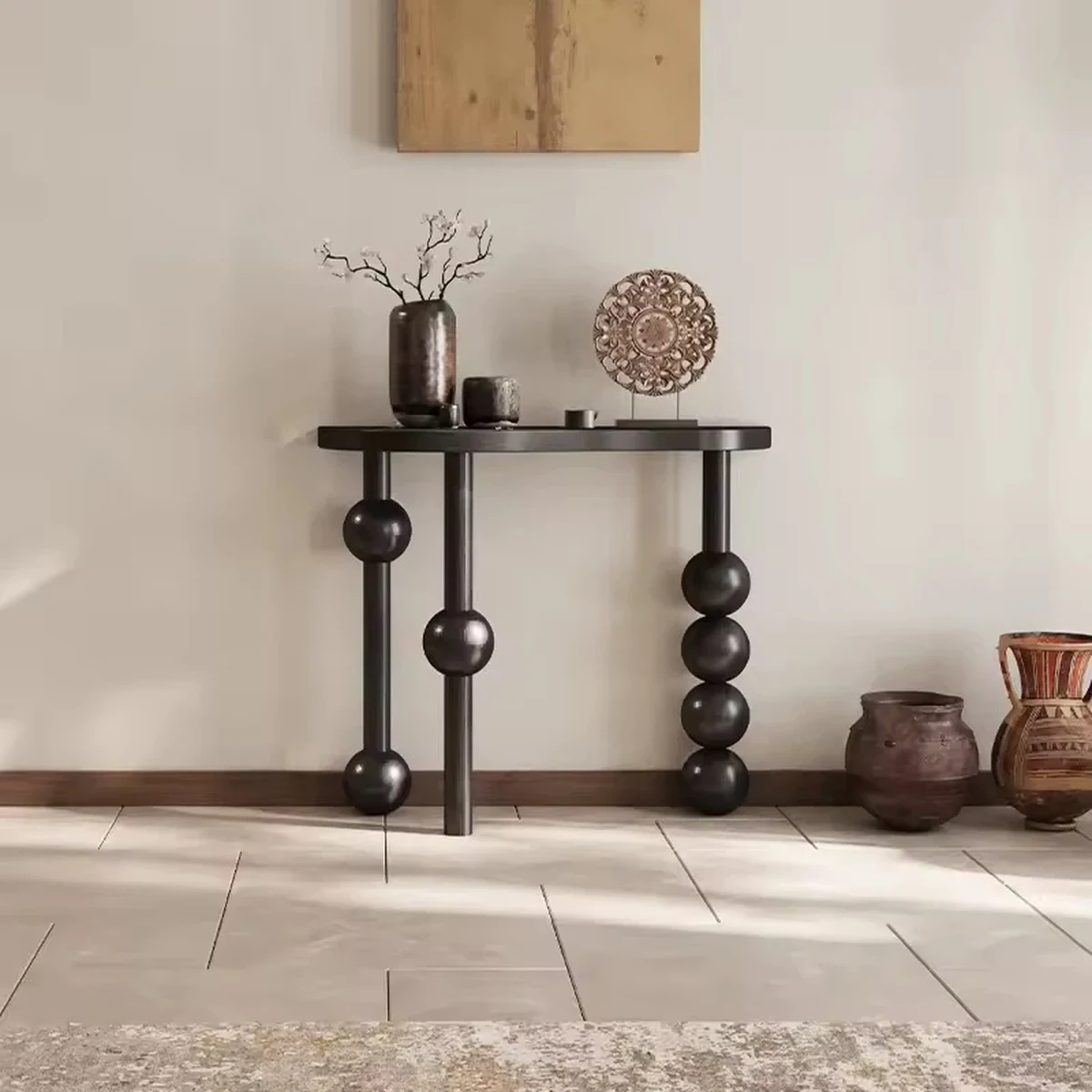 Vintage Solid Wood Geometric Console Accent Table