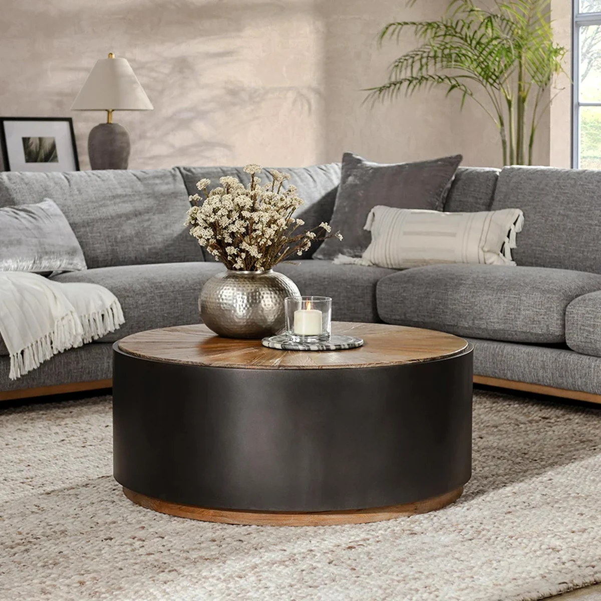 Farmhouse Solid Wood Round Coffee Accent Table