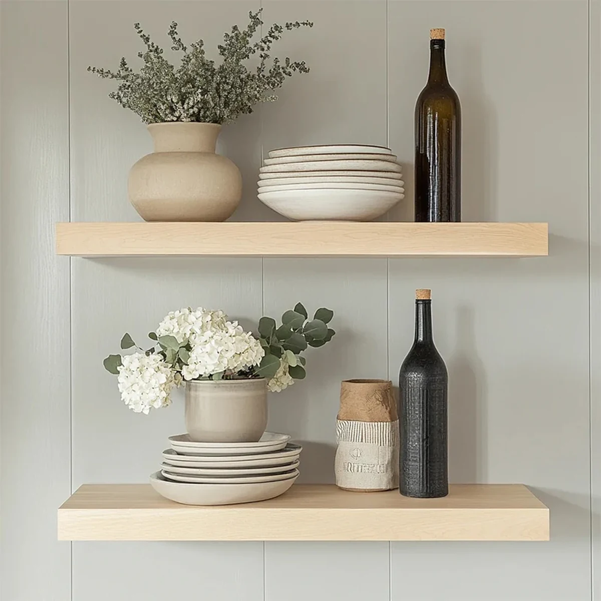 Farmhouse Solid Wood Floating Floating Wall Shelf