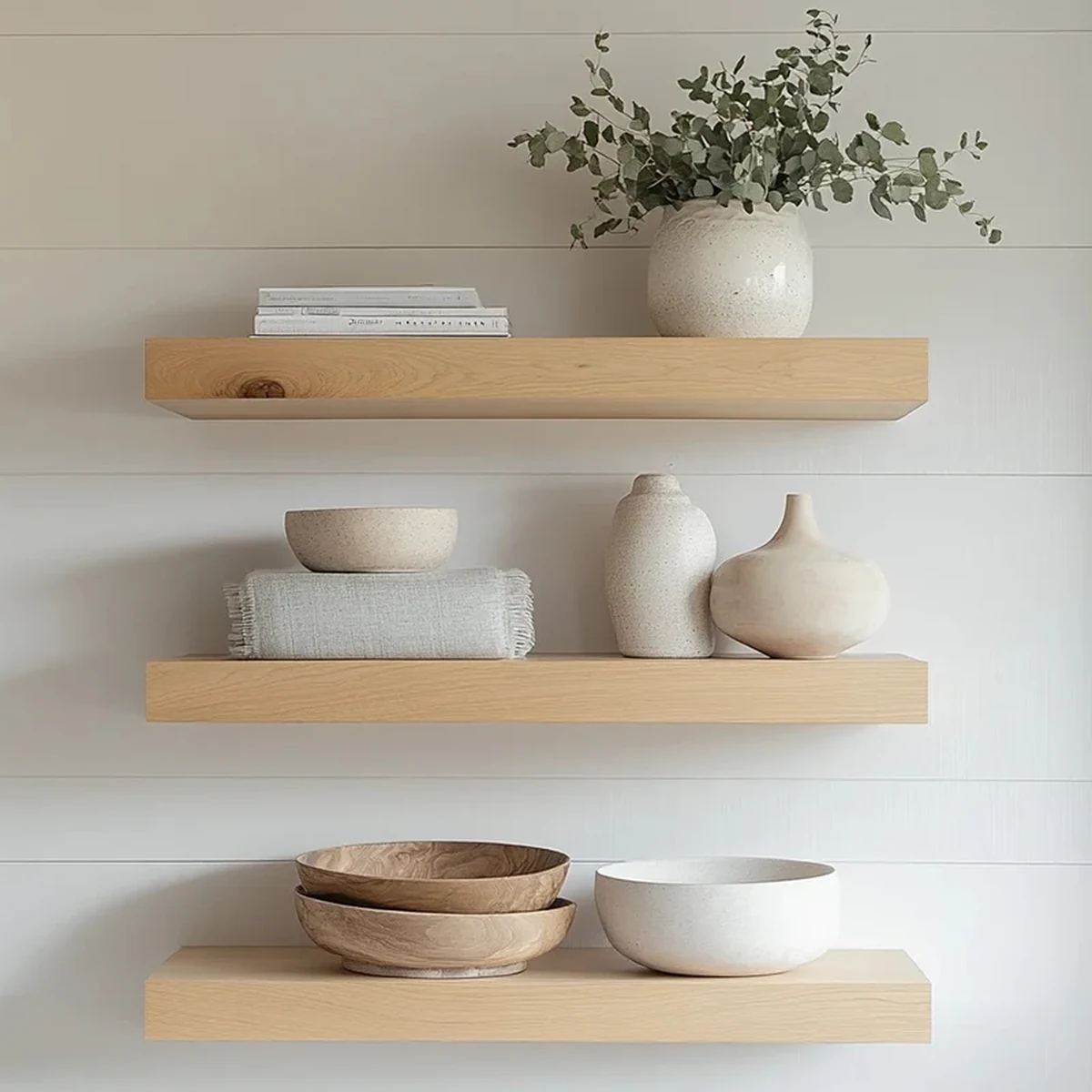 Farmhouse Solid Wood Floating Floating Wall Shelf