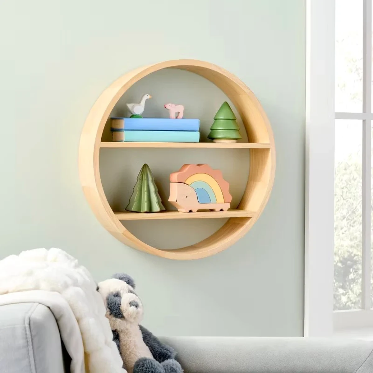 Farmhouse Solid Wood Round Floating Floating Wall Shelf