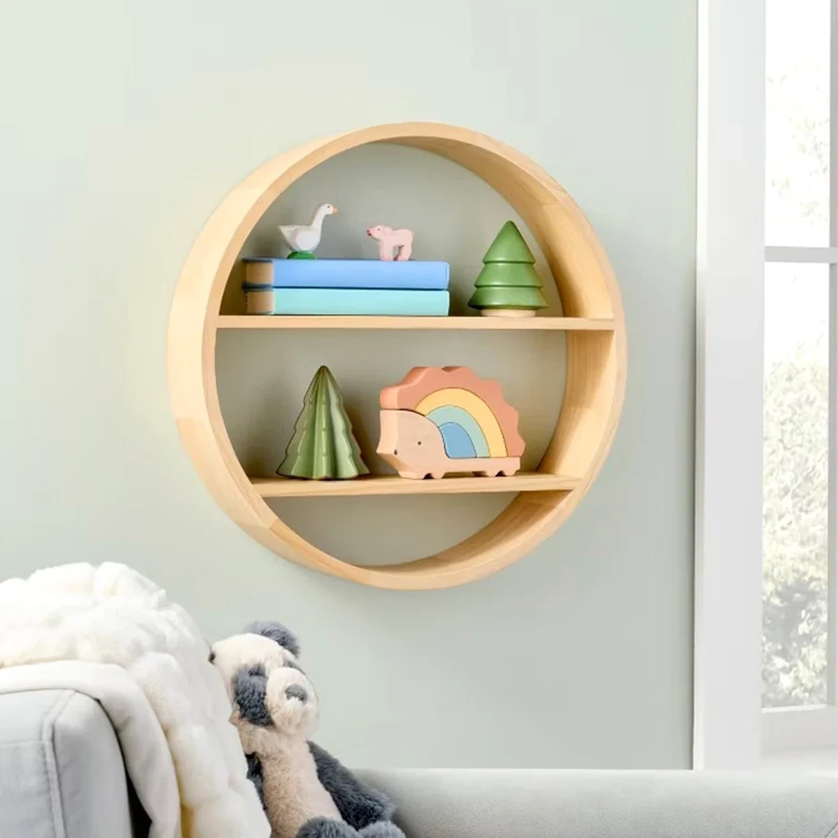Farmhouse Solid Wood Round Floating Floating Wall Shelf