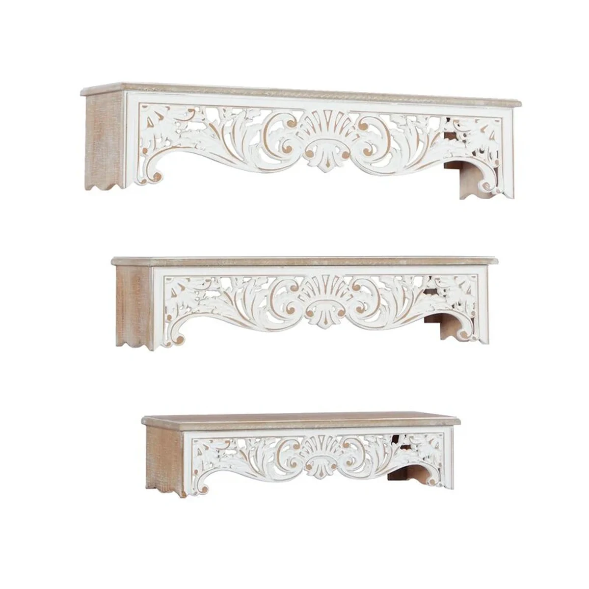 Retro Solid Wood Carved Floating Wall Shelf