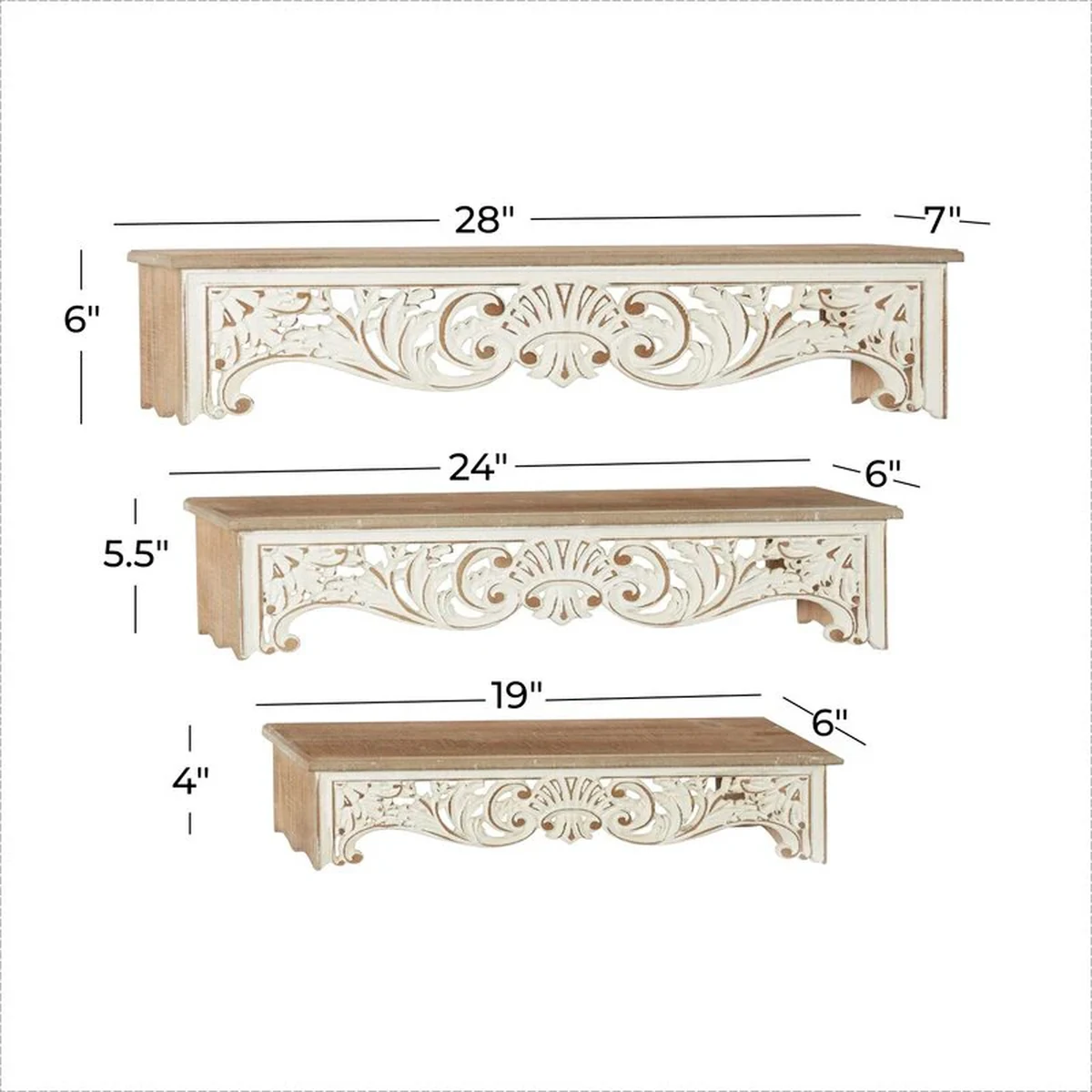 Retro Solid Wood Carved Floating Wall Shelf