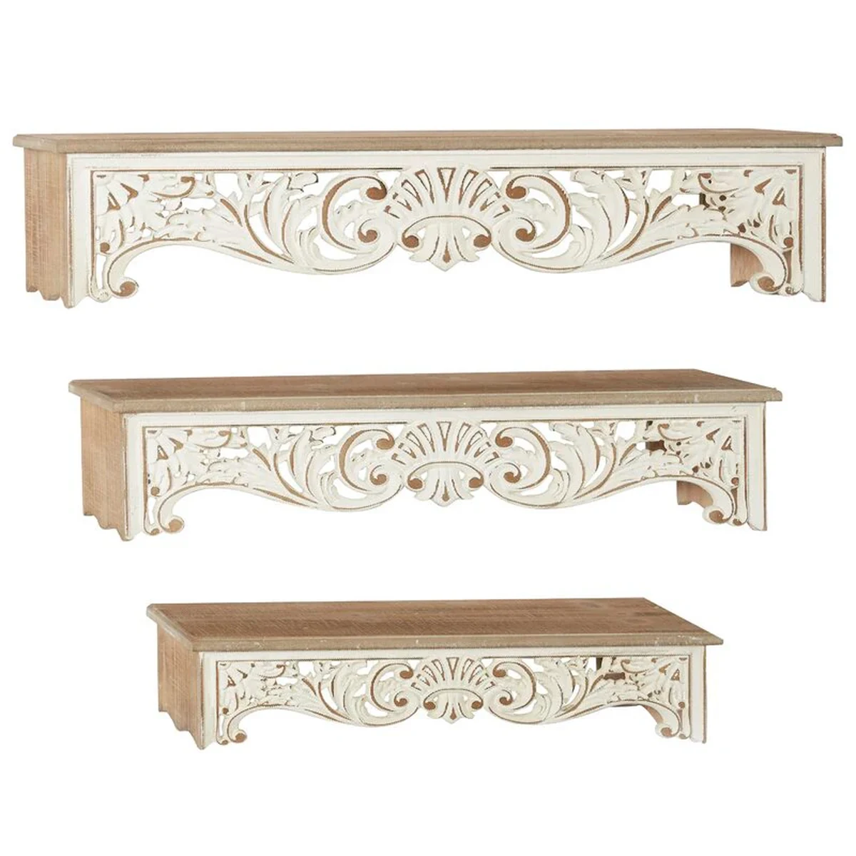 Retro Solid Wood Carved Floating Wall Shelf