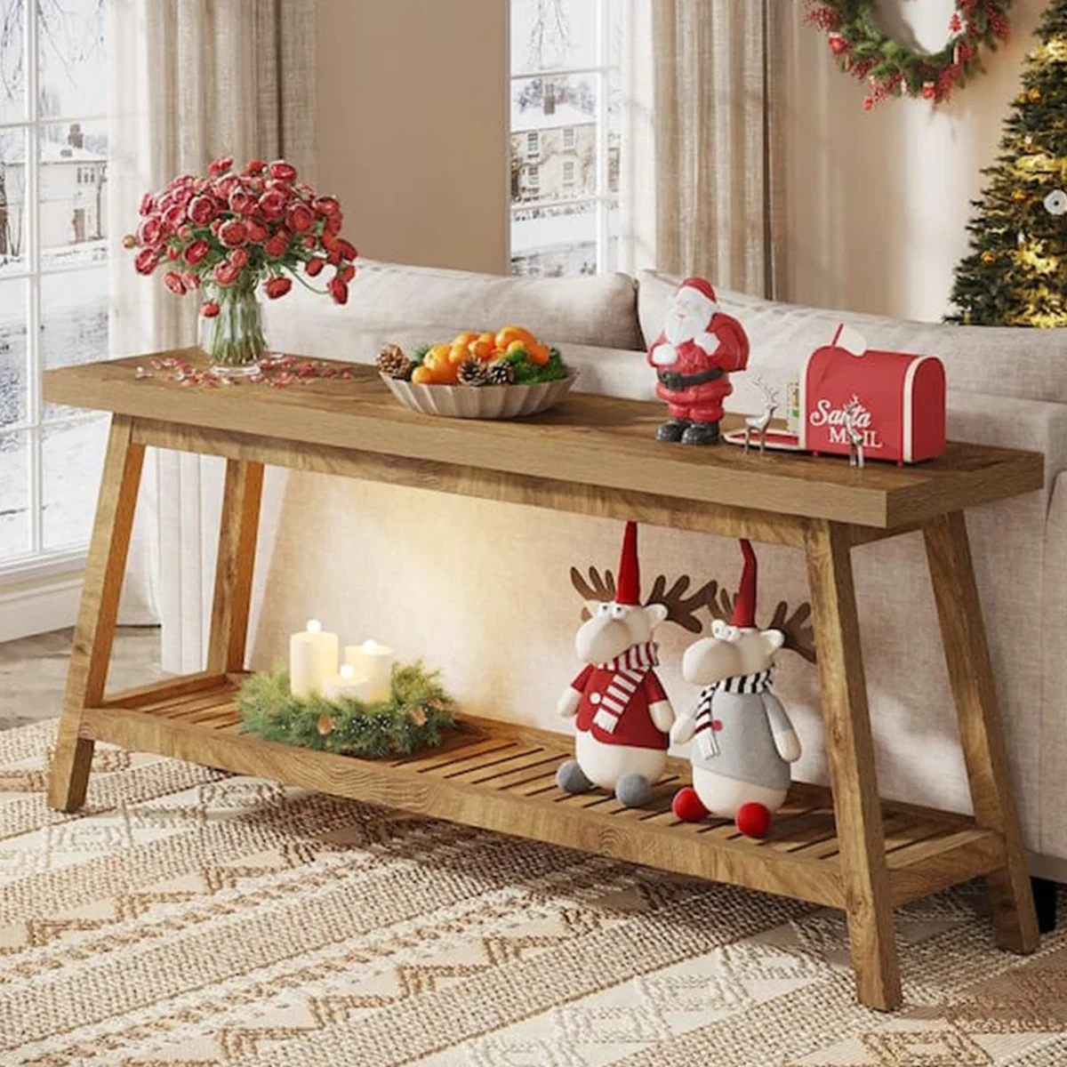 Farmhouse Solid Wood 2-Tier Console Accent Table