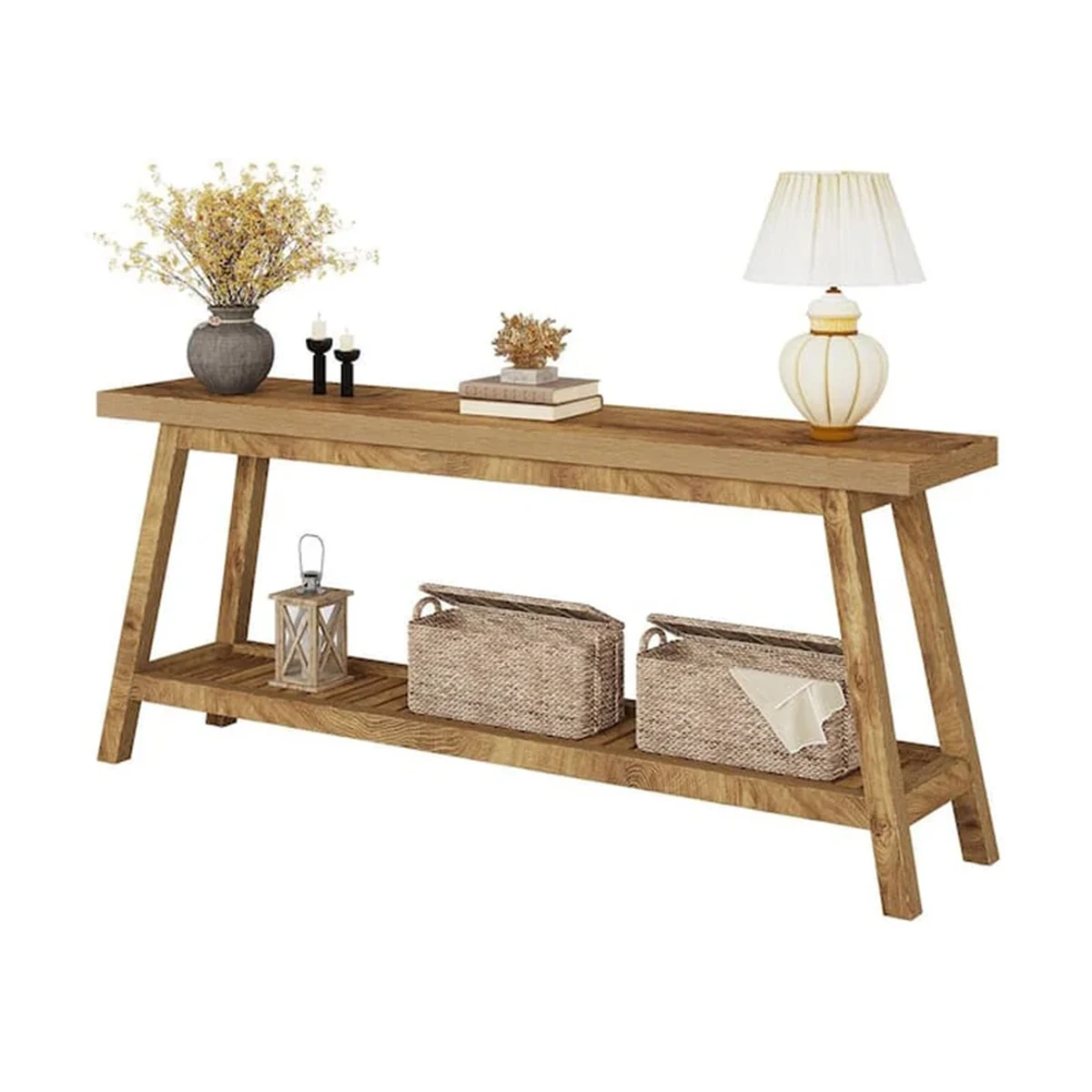 Farmhouse Solid Wood 2-Tier Console Accent Table