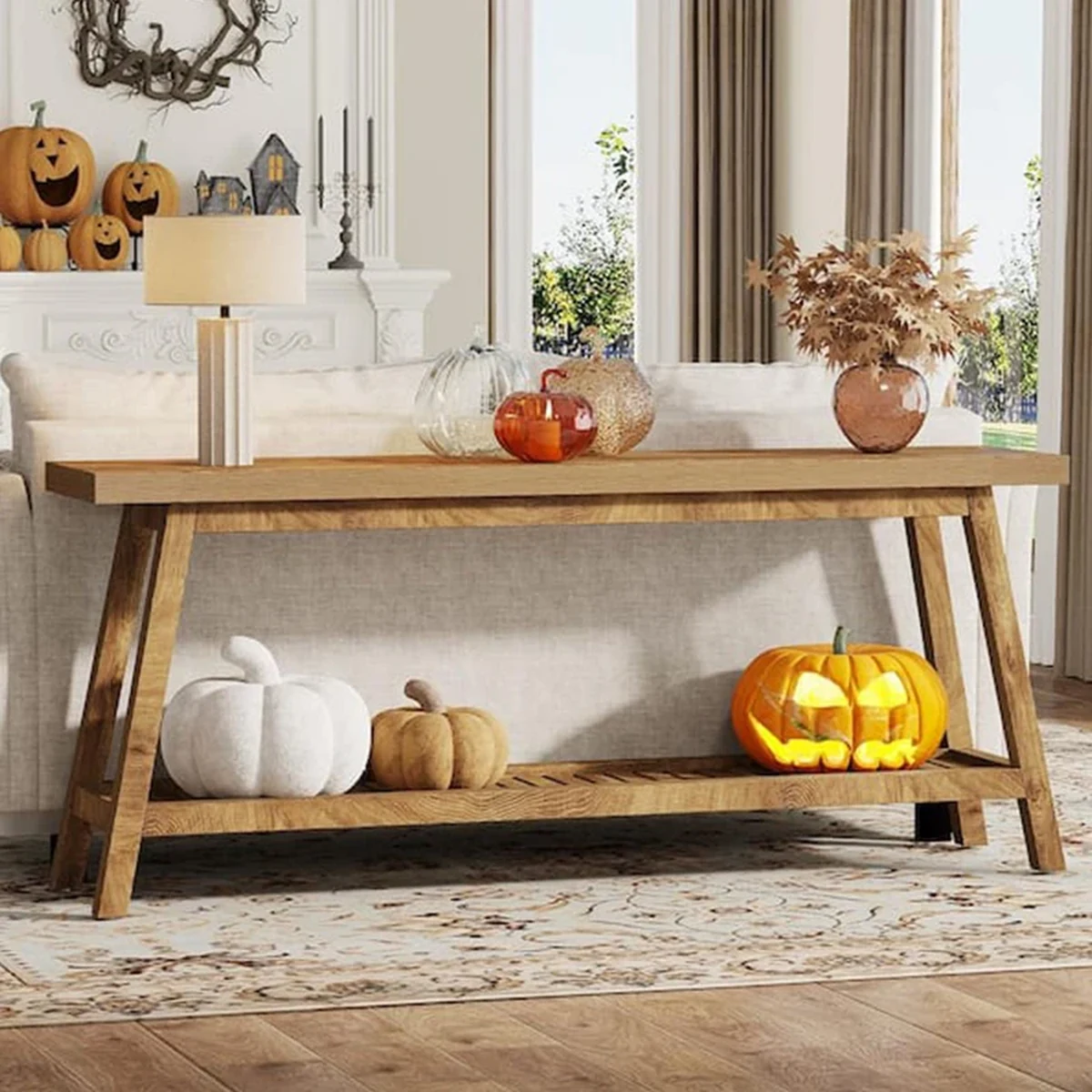 Farmhouse Solid Wood Console Side Accent Table