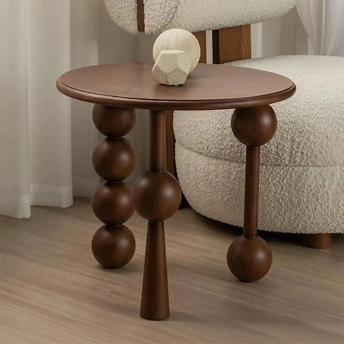 Retro Solid Wood Round Coffee Accent Table