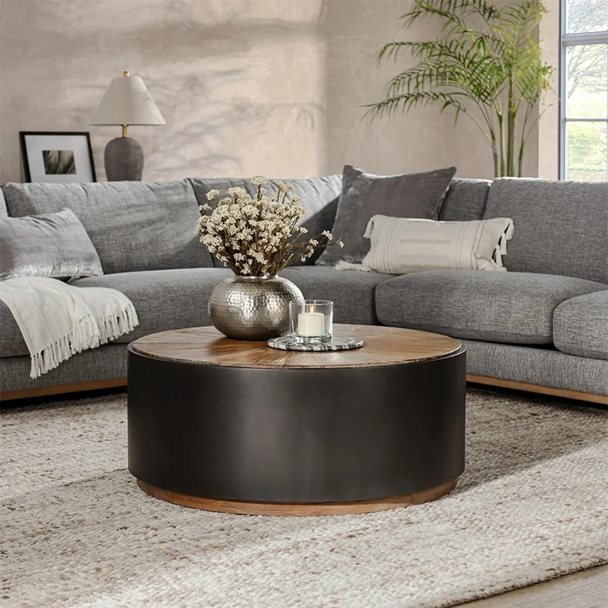 Farmhouse Solid Wood Round Coffee Accent Table