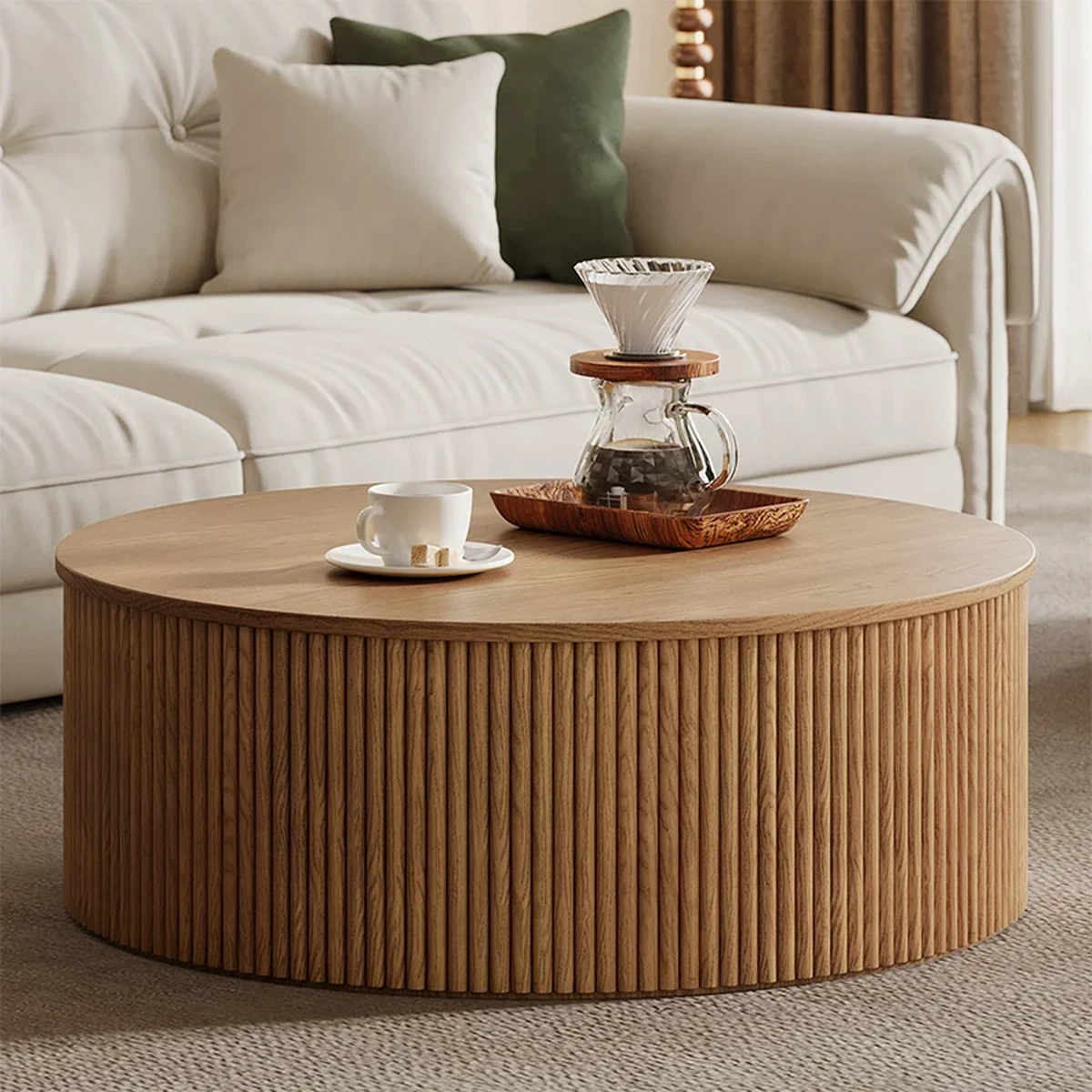 Modern Solid Wood Round Coffee Accent Table