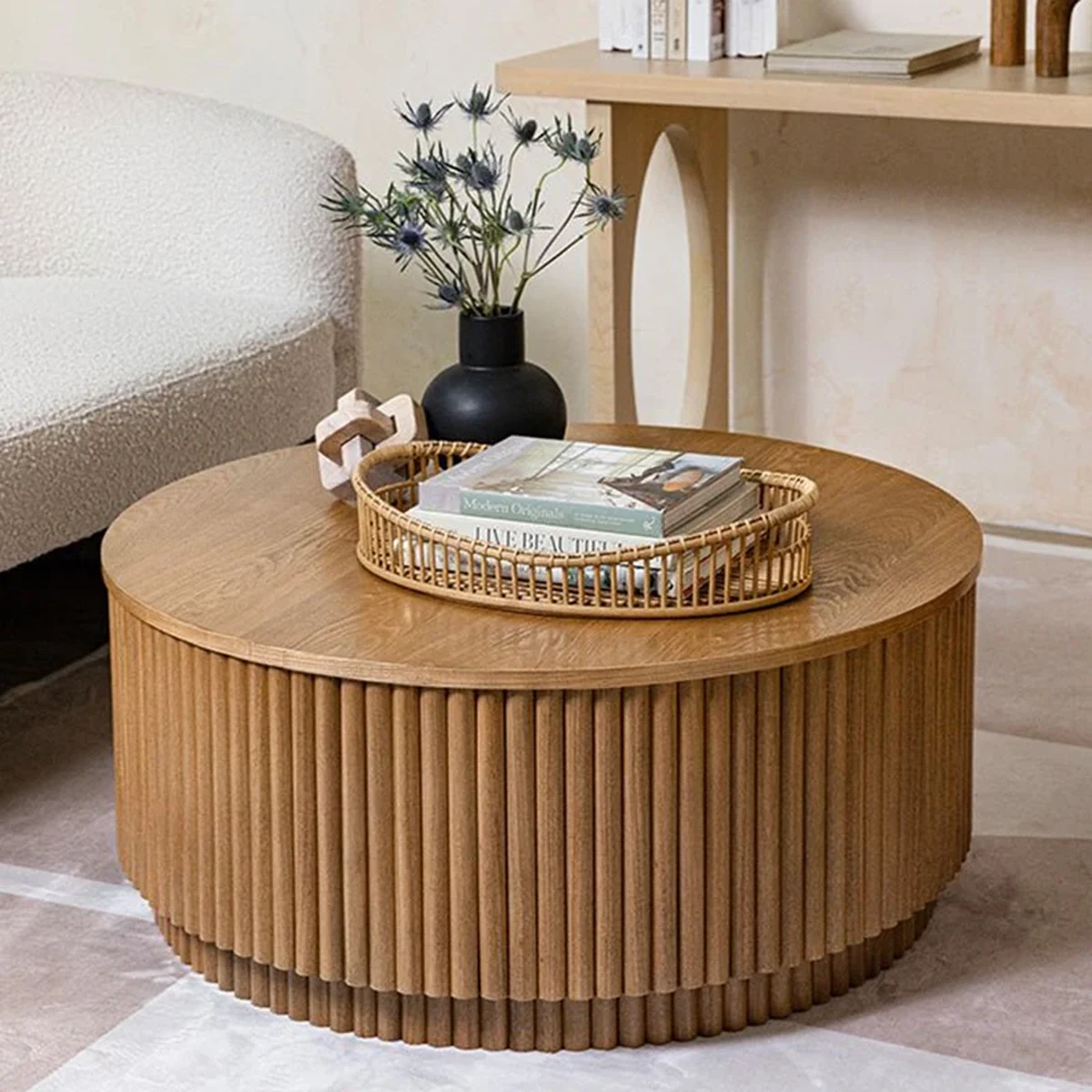 Rustic Solid Wood Round Coffee Accent Table
