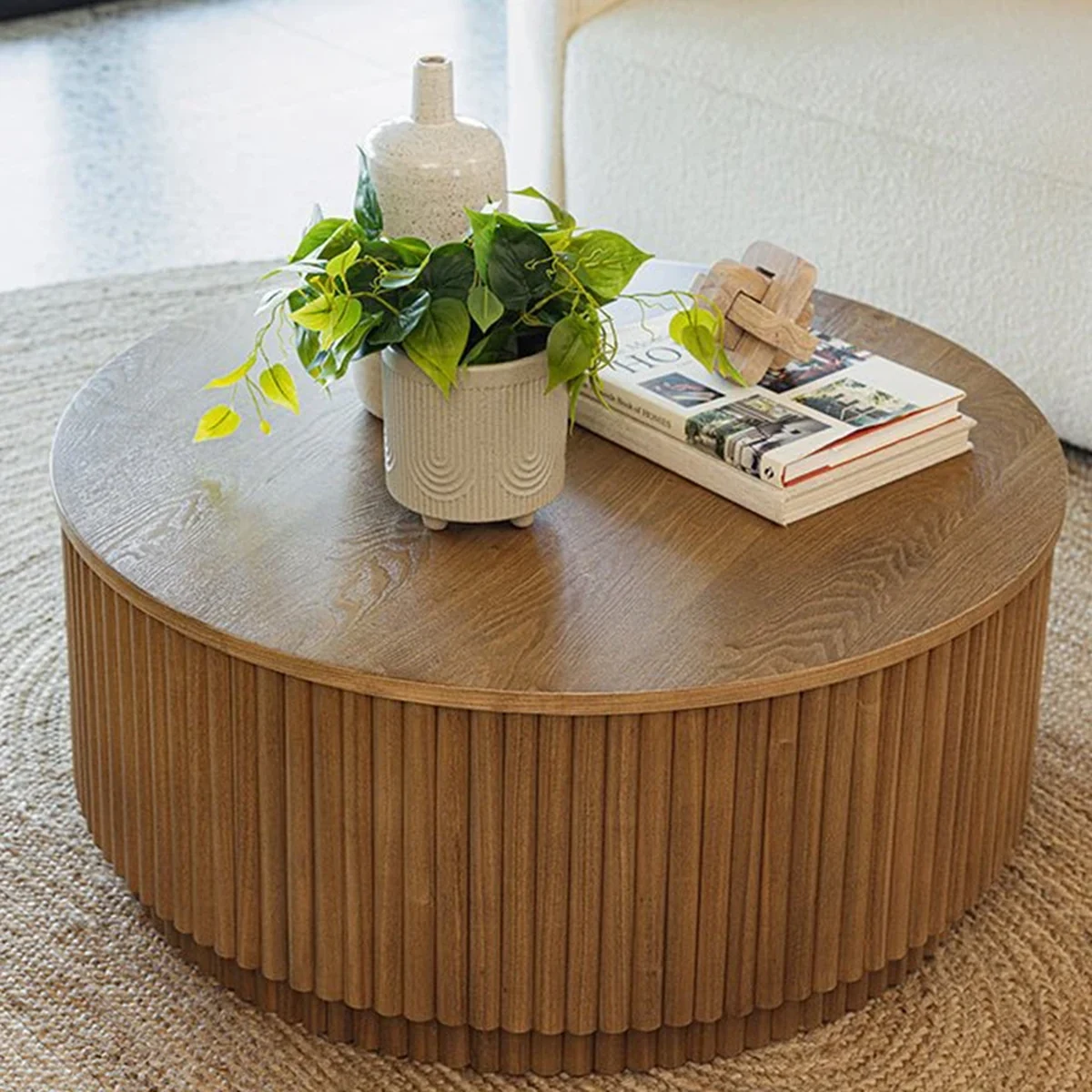 Rustic Solid Wood Round Coffee Accent Table
