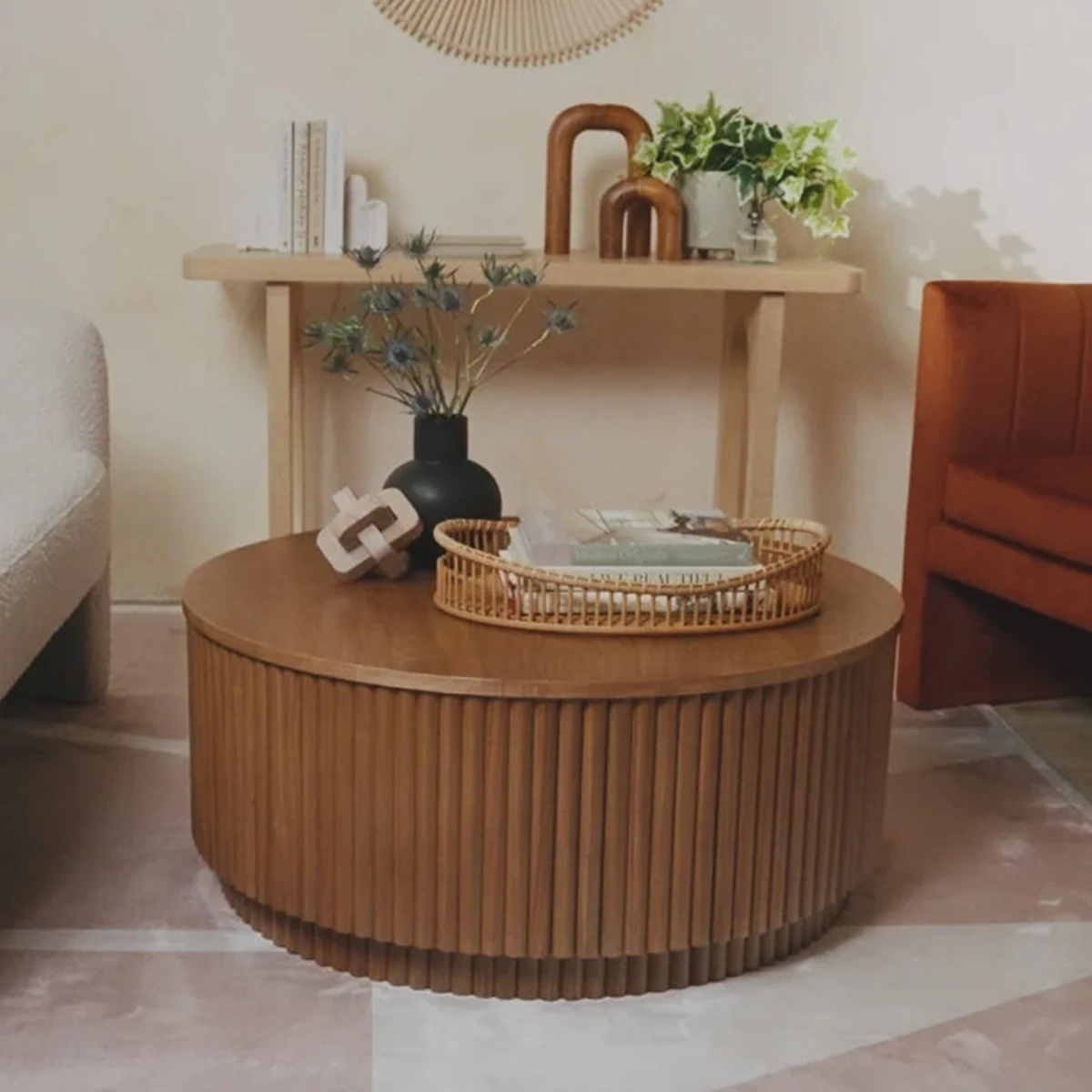 Rustic Solid Wood Round Coffee Accent Table