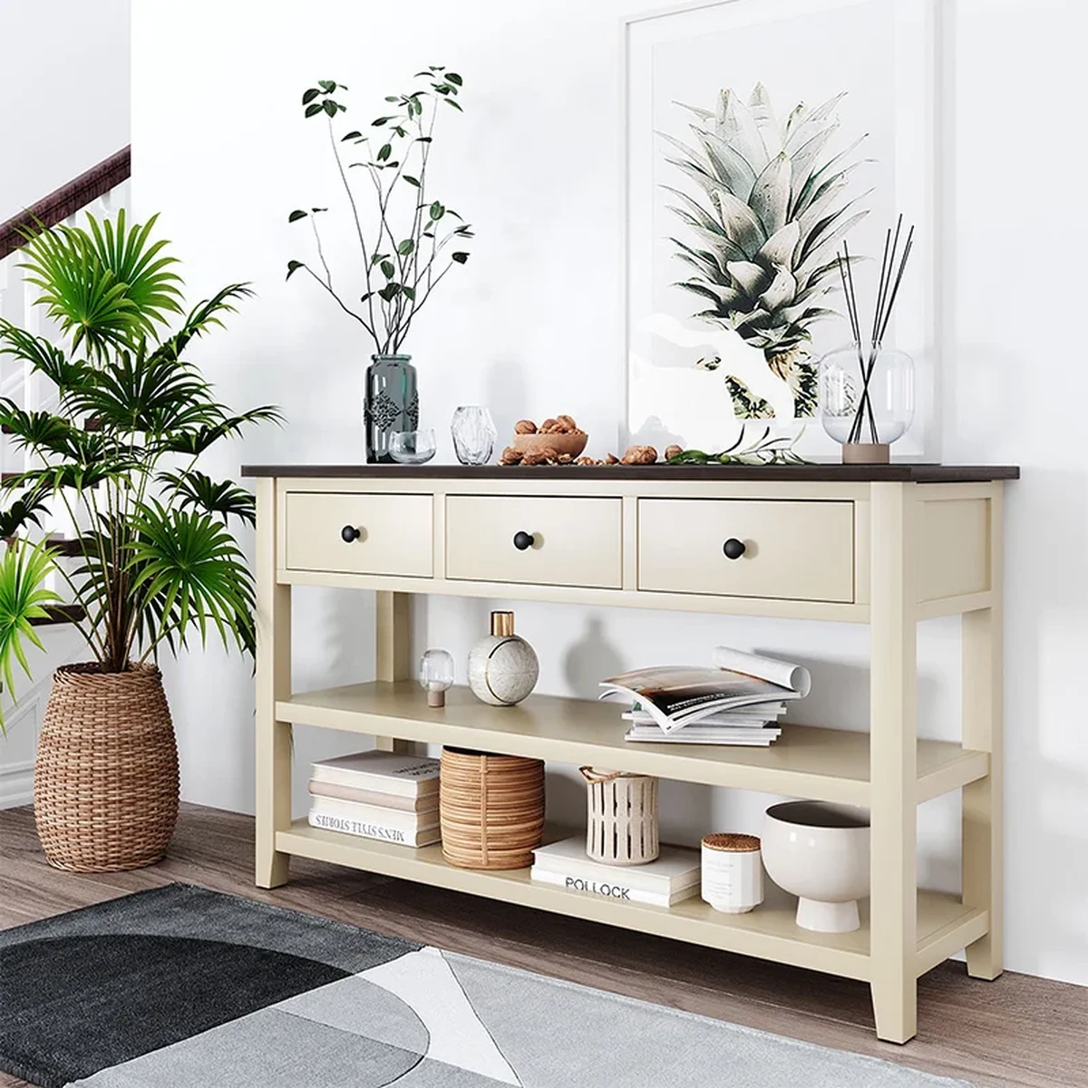 Rustic Solid Wood Console Accent Table