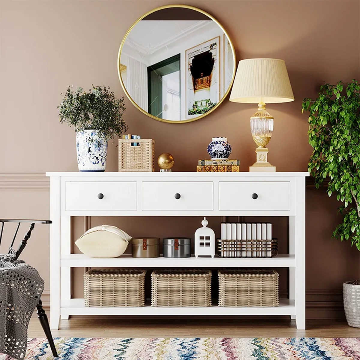 Rustic Solid Wood Console Accent Table
