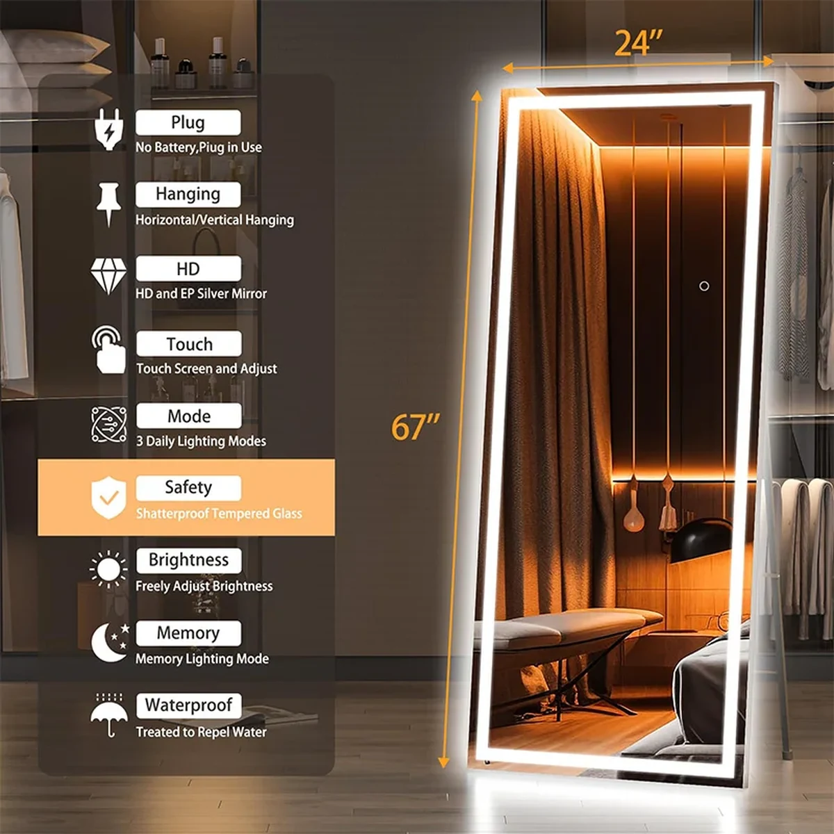 Modern Glass Rectangle Full-Length Mirror