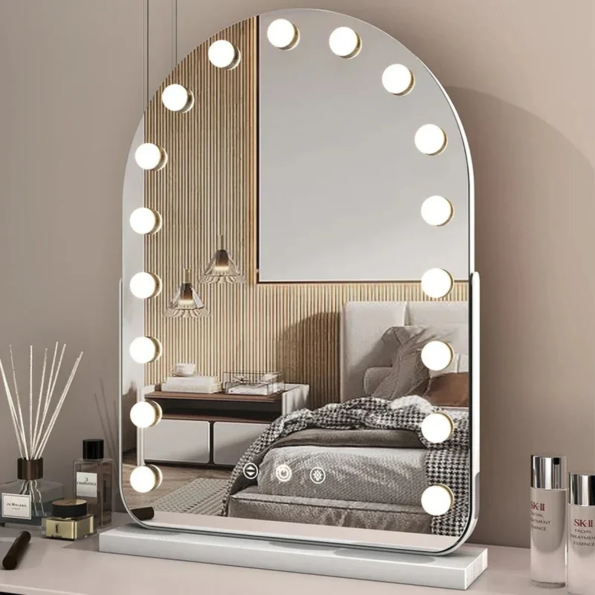 Classic Solid Wood Arch Tabletop Vanity Mirror