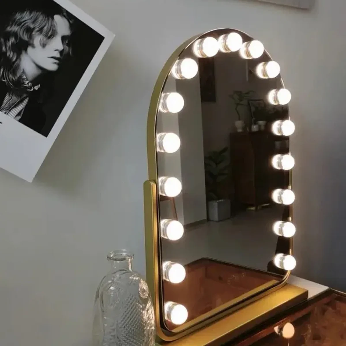 Classic Solid Wood Arch Tabletop Vanity Mirror