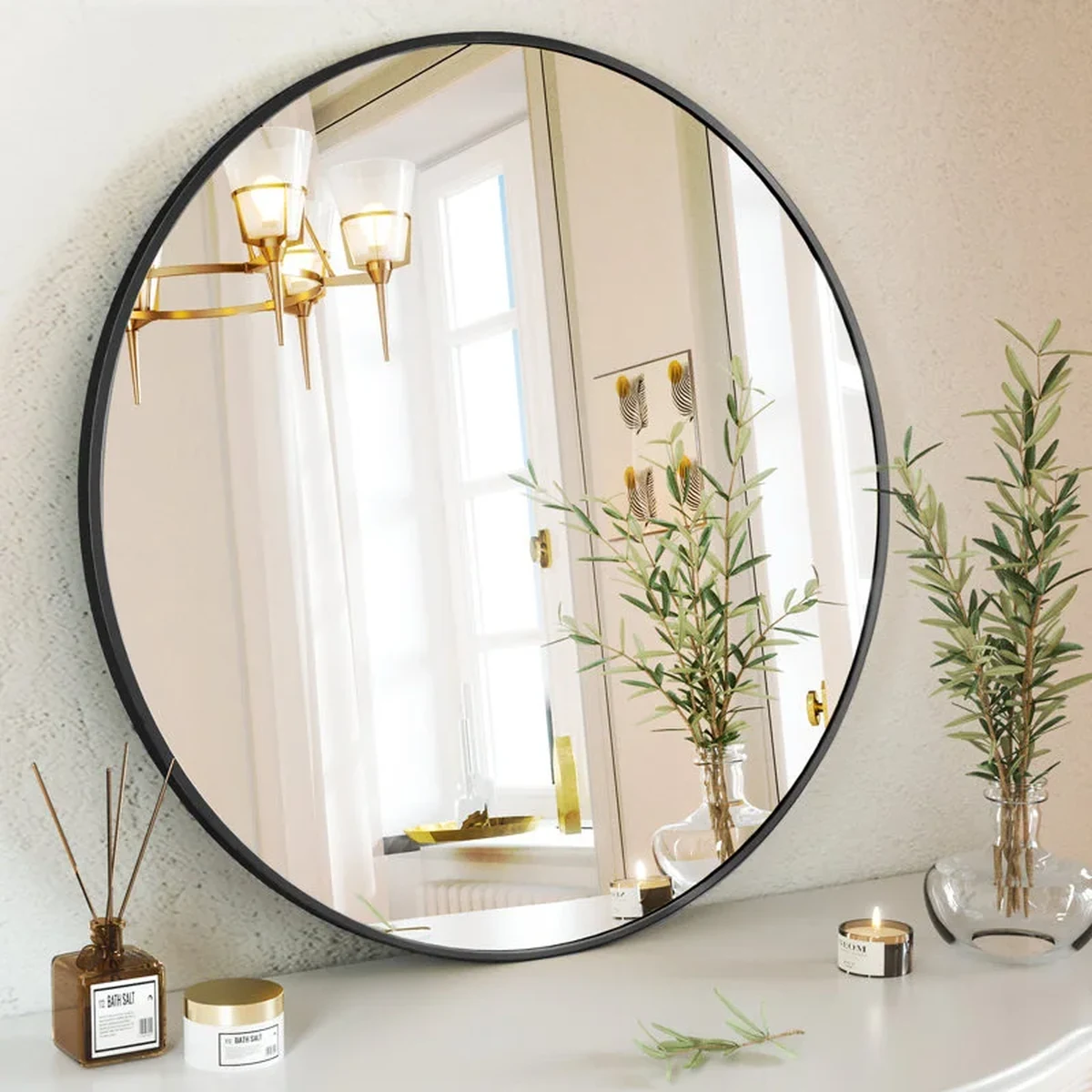 Classic Solid Wood Round Round Wall Mirror