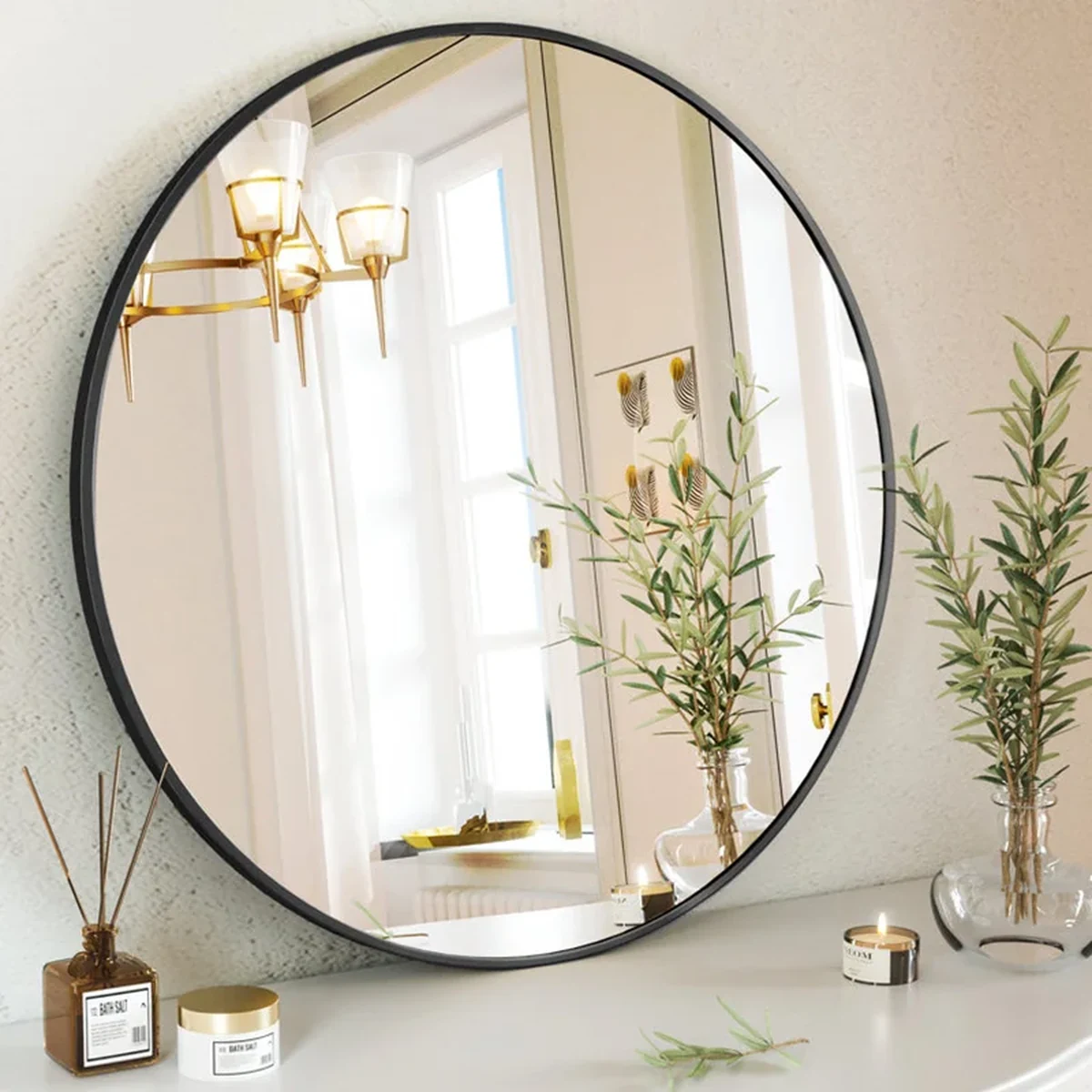 Classic Solid Wood Round Round Wall Mirror