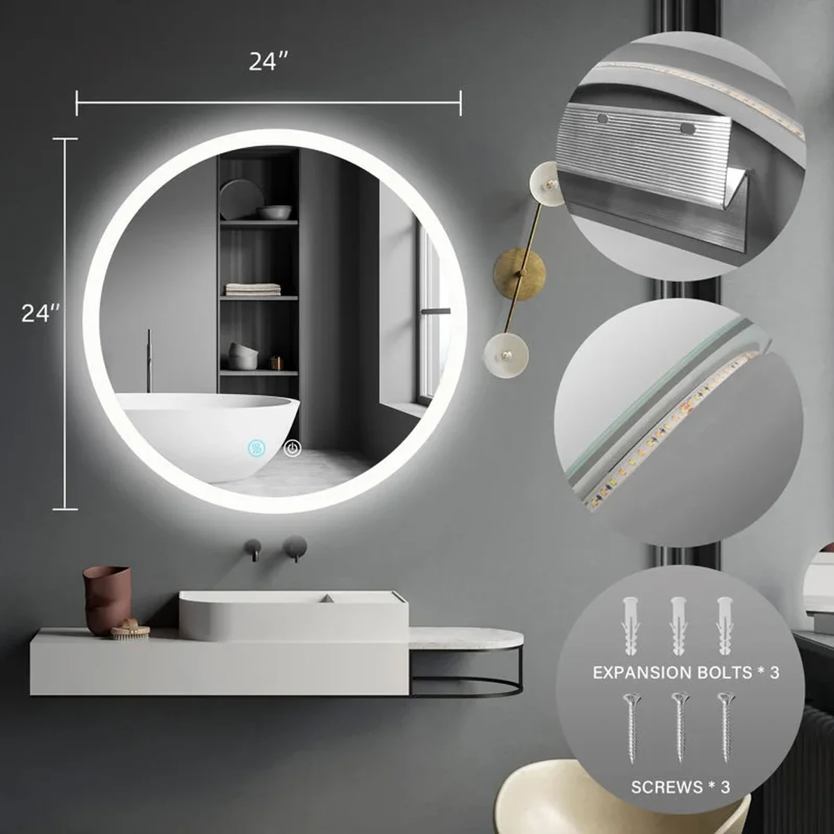 Classic Solid Wood Round Round Wall Mirror