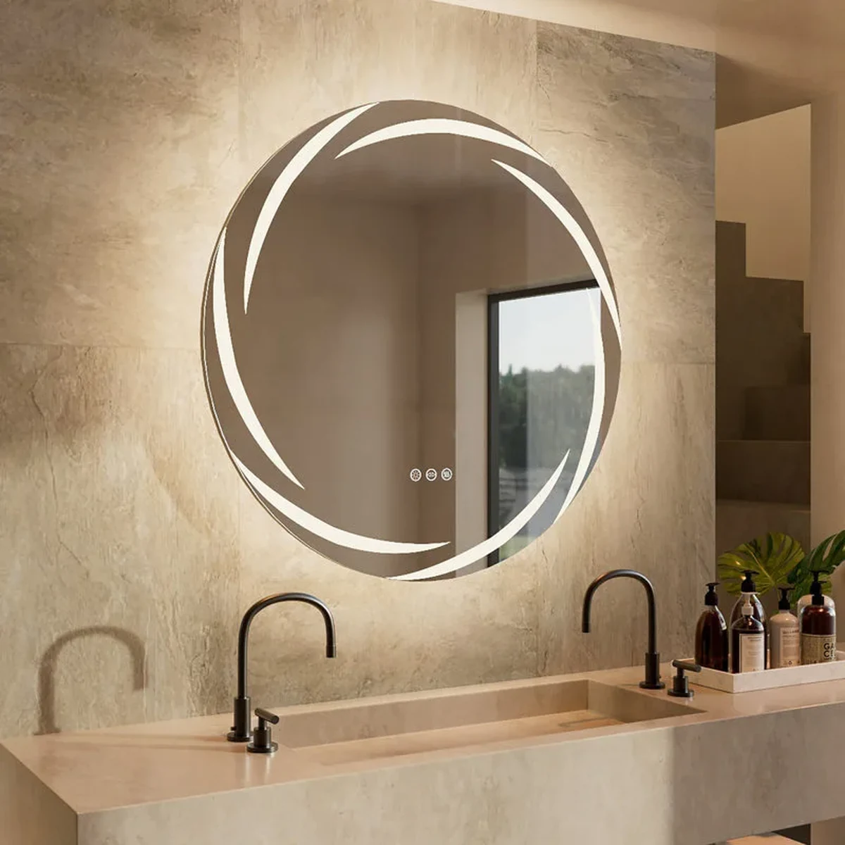 Modern Solid Wood Round Round Wall Mirror