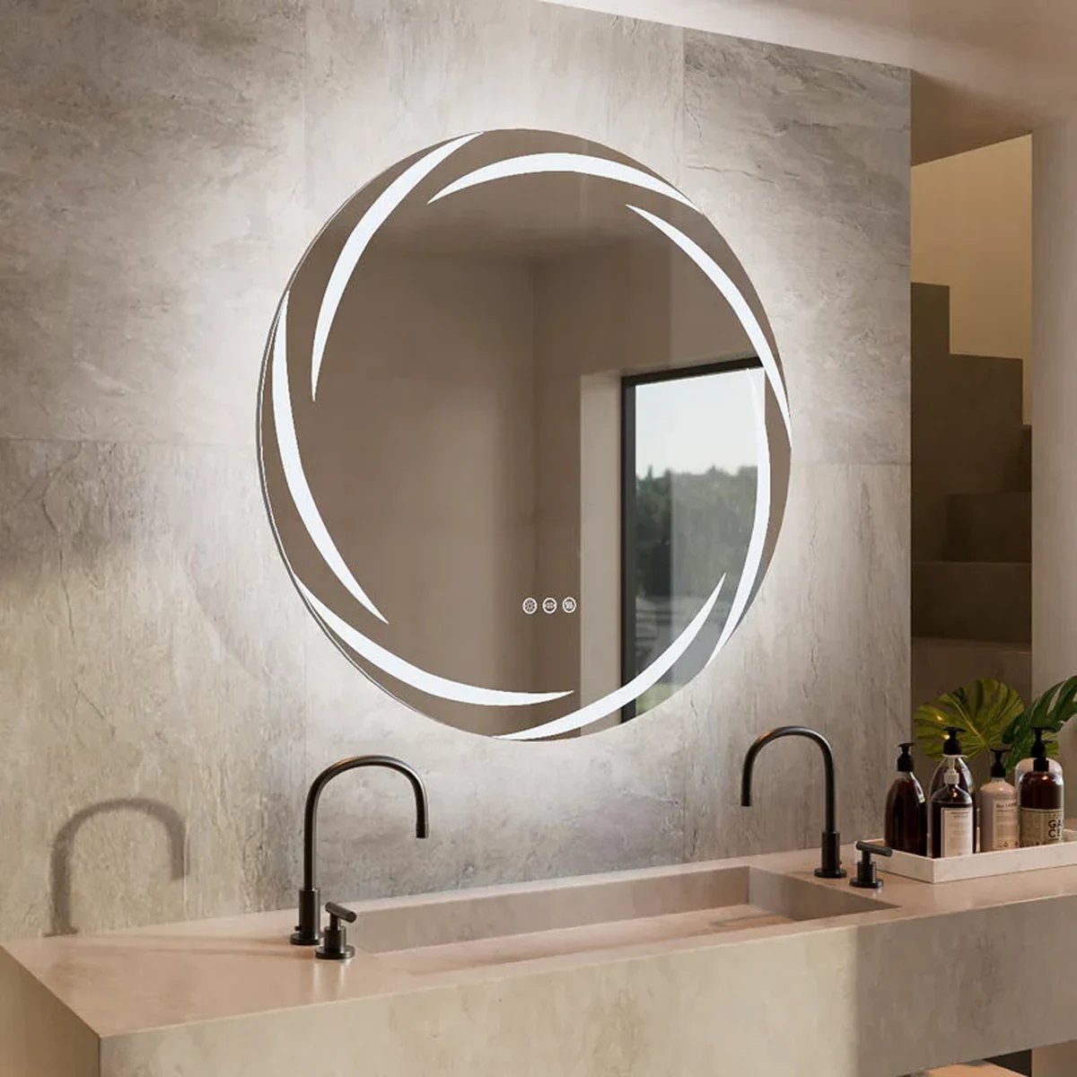 Modern Solid Wood Round Round Wall Mirror
