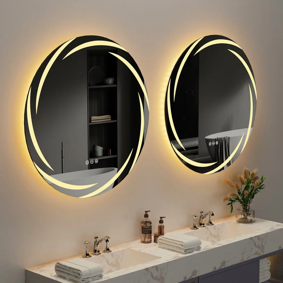 Modern Solid Wood Round Round Wall Mirror