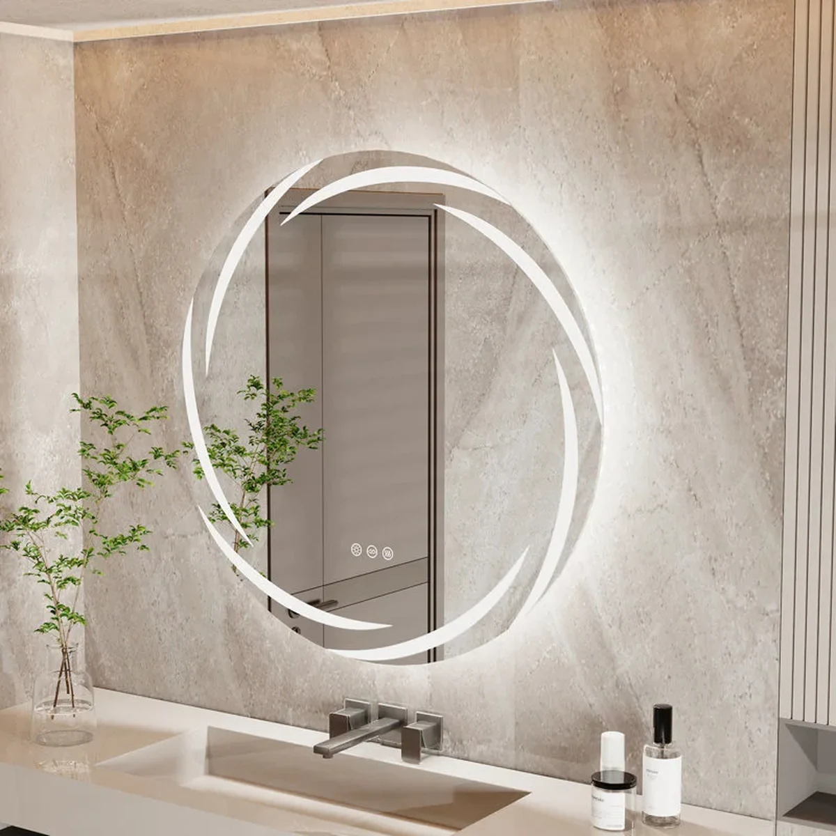 Modern Solid Wood Round Round Wall Mirror