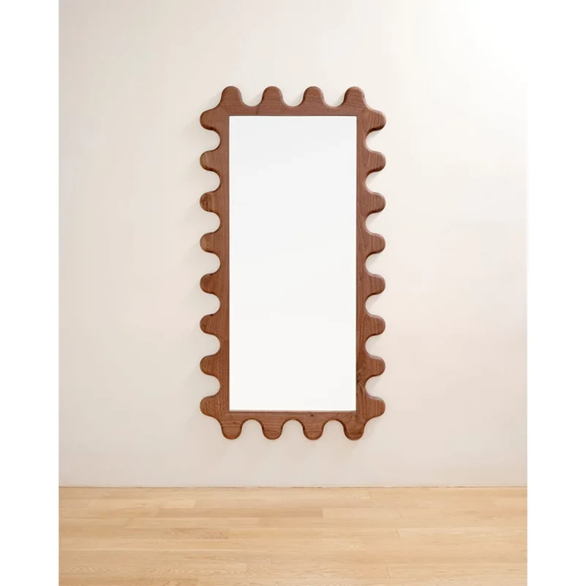 Retro Solid Wood Rectangle Wavy Full-Length Mirror