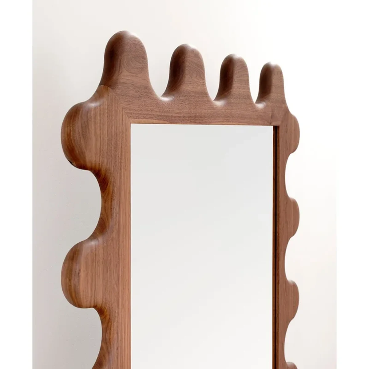 Retro Solid Wood Rectangle Wavy Full-Length Mirror