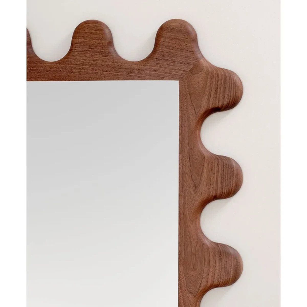 Retro Solid Wood Rectangle Wavy Full-Length Mirror