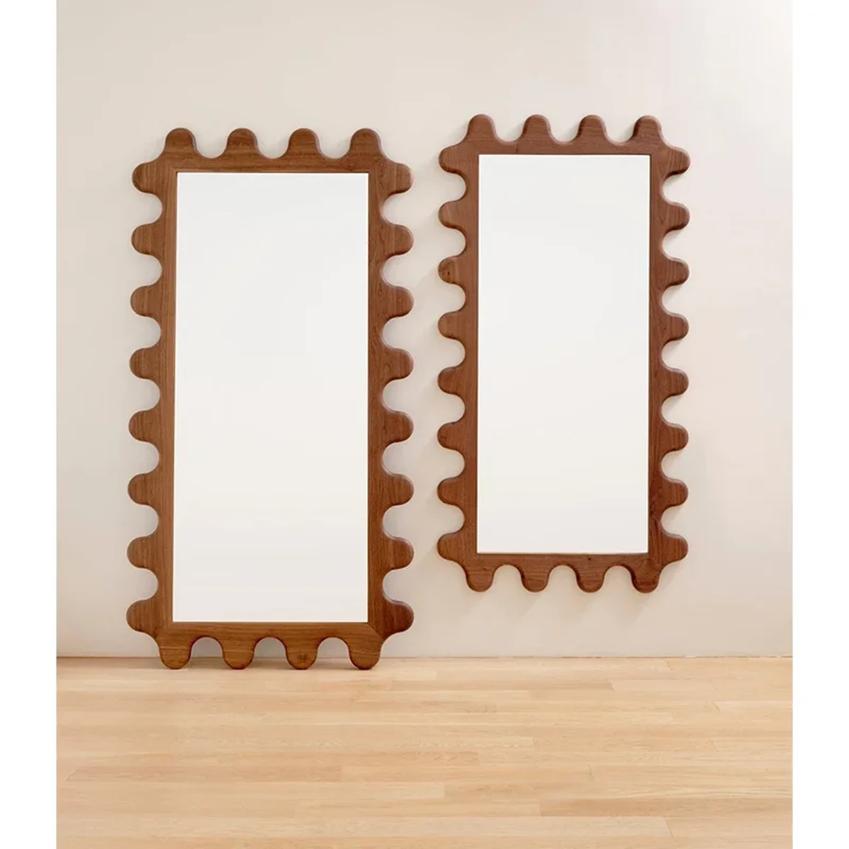 Retro Solid Wood Rectangle Wavy Full-Length Mirror