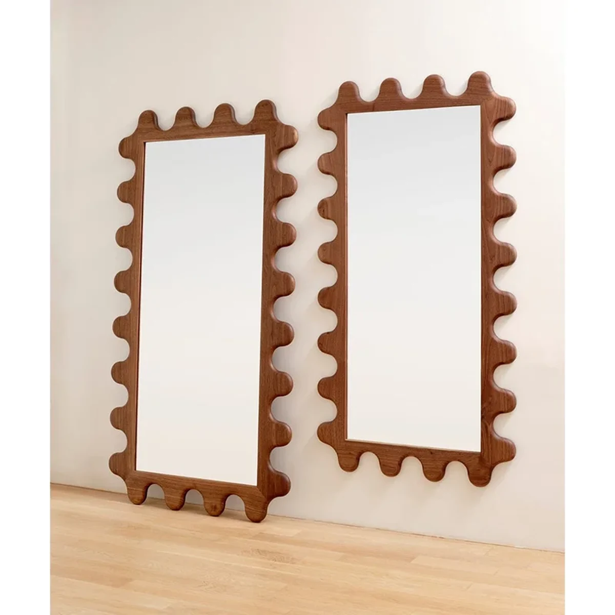 Retro Solid Wood Rectangle Wavy Full-Length Mirror