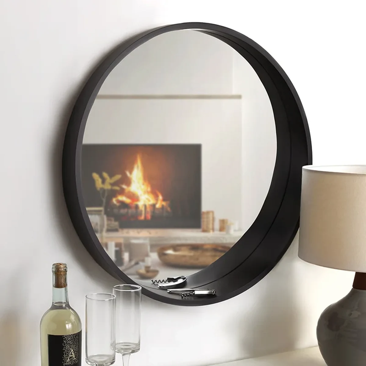Art Deco Solid Wood Round Round Wall Mirror