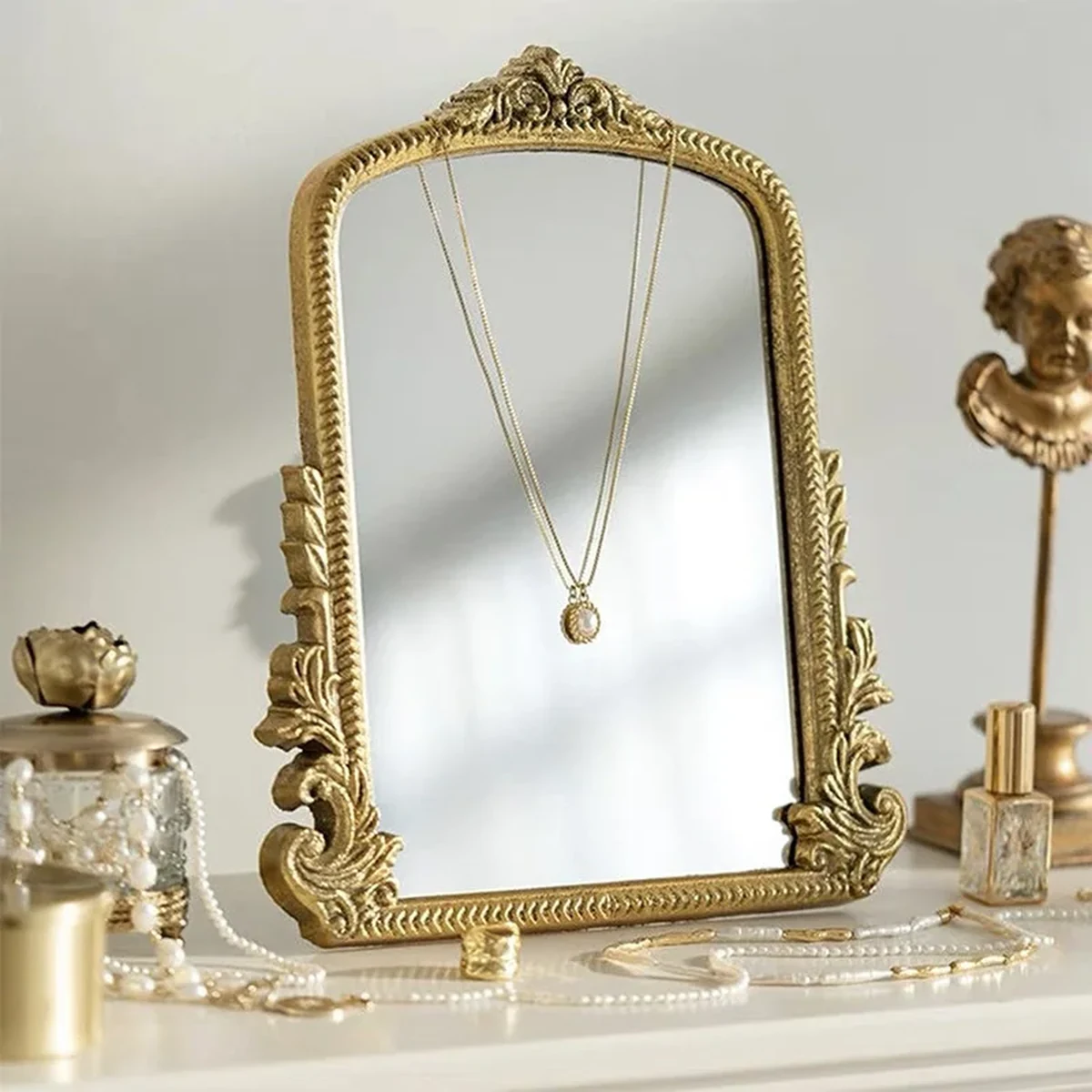 Antique Solid Wood Arched Arch Wall Mirror