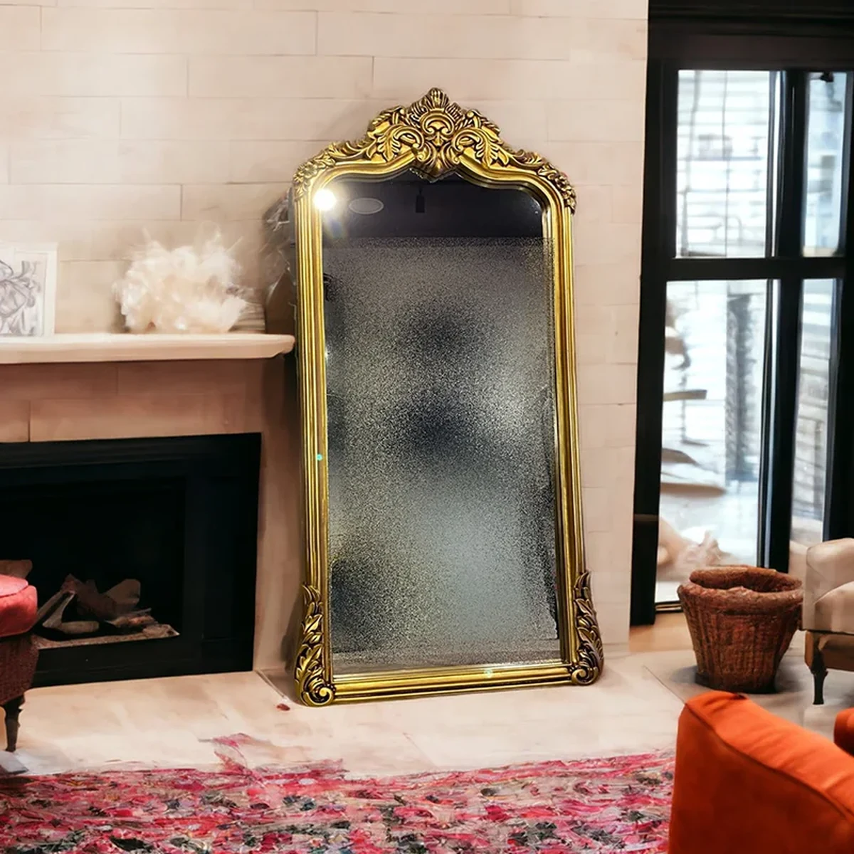 Antique Solid Wood Arched Arch Full-Length Mirror