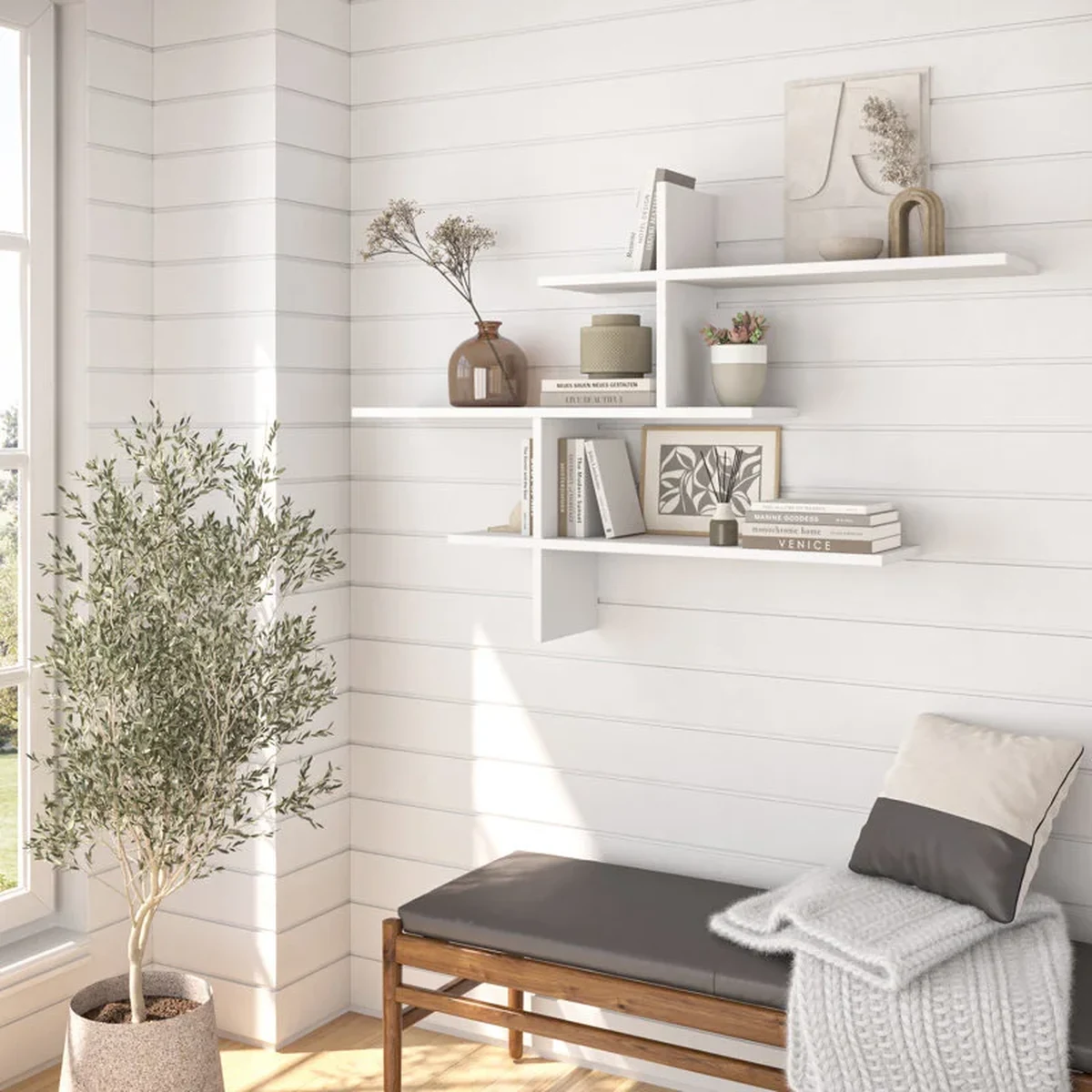 Farmhouse Solid Wood Floating Floating Wall Shelf